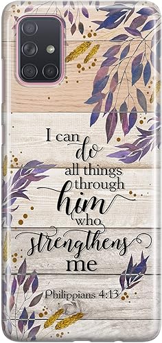 Miniatura 4 de Funda de teléfono compatible con Samsung Galaxy A73 A72 5G A71 A54 A52 A42 A34 A32 A14 A11 de madera con parachoques de celda transparente versículo