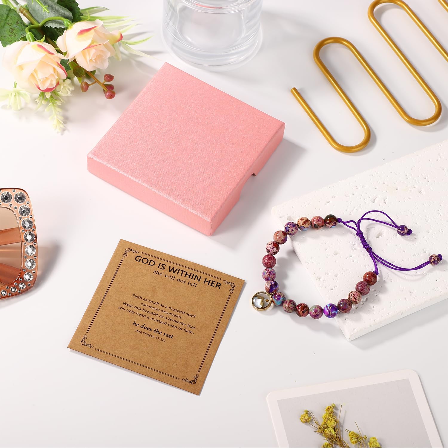 Purple Move Mountains Mustard Seed Bracelet, Christian Gifts for Women Faith Handmade Stone Bracelet Inspirational Religious Catholic Christian Easter Christmas Birthday Confirmation Jewelry - Image 7