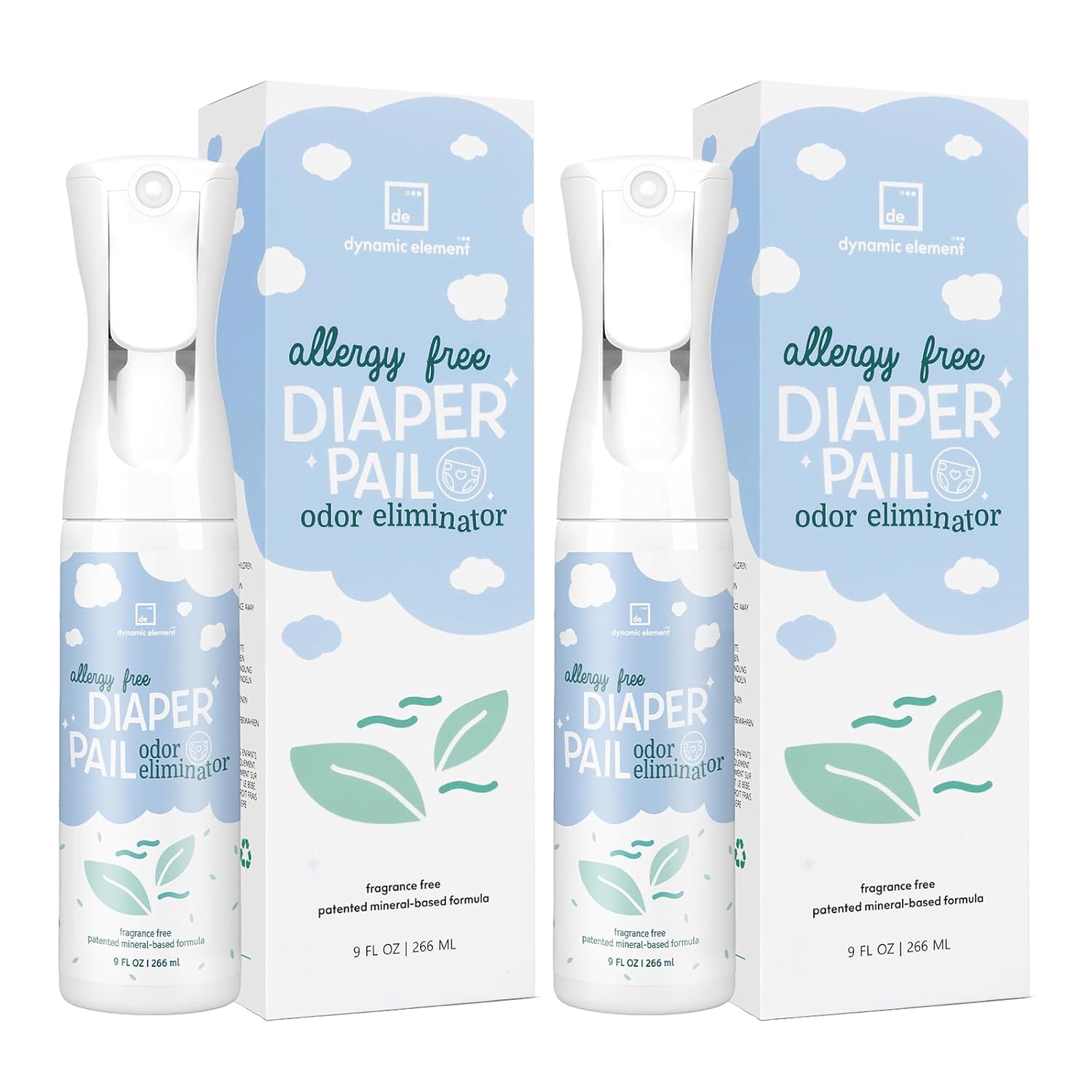 (2-Pack Value Set) Diaper Pail Odor Eliminator Spray – Unscented Mineral-Based Spray for Odors in Diaper Pails and Baby Changing Areas – 18 Fl Oz Total (2 x 9 Fl Oz)