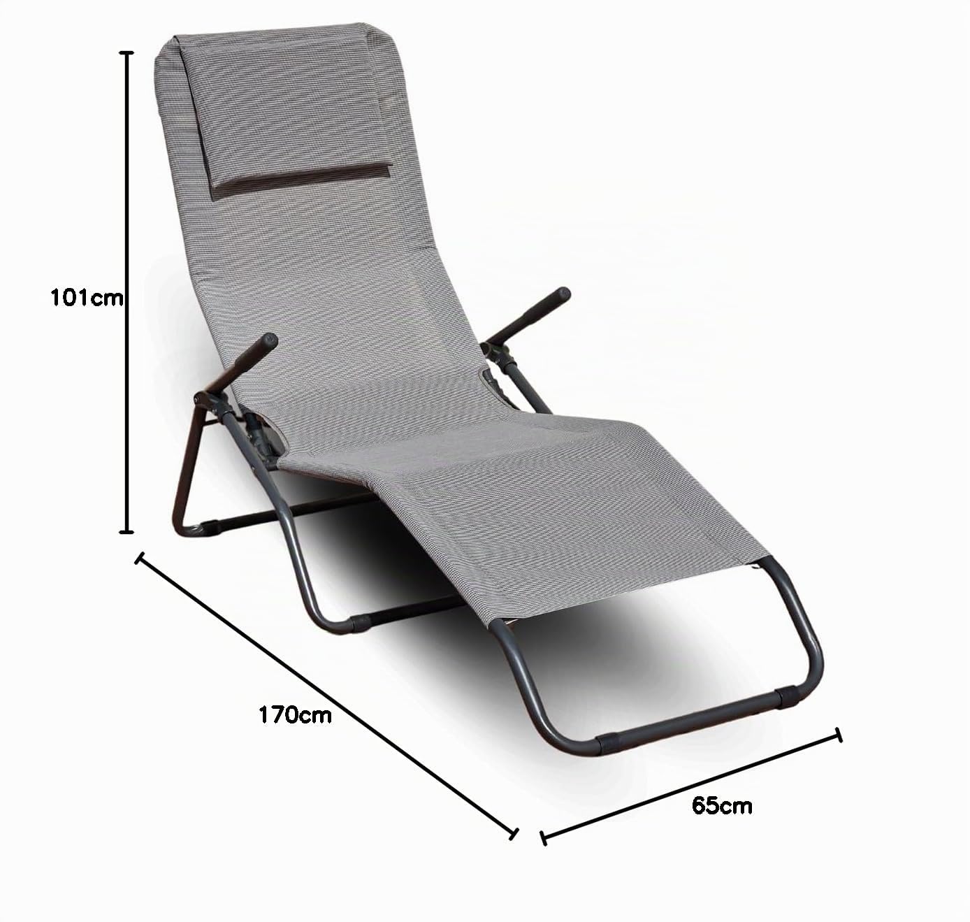 Stiliac 6800 Lettino Reclinabile Pasha con Cuscino, Colore Grigio Sale e Pepe, Tubo Tondo, Sdraio Basculante