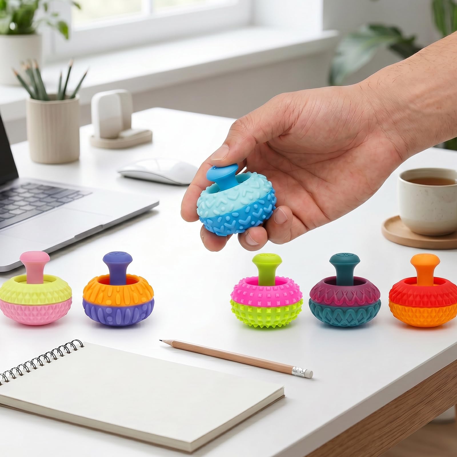 Foribyw 6 Pcs Silicone Thumb Rocker Fidget Toys, Quiet Sensory Toy for Autism ADHD Anxiety, Stress Relief Focus Gadget for Office Classroom Waiting Room, Party Favor or Birthday Gifts for Kids Adults