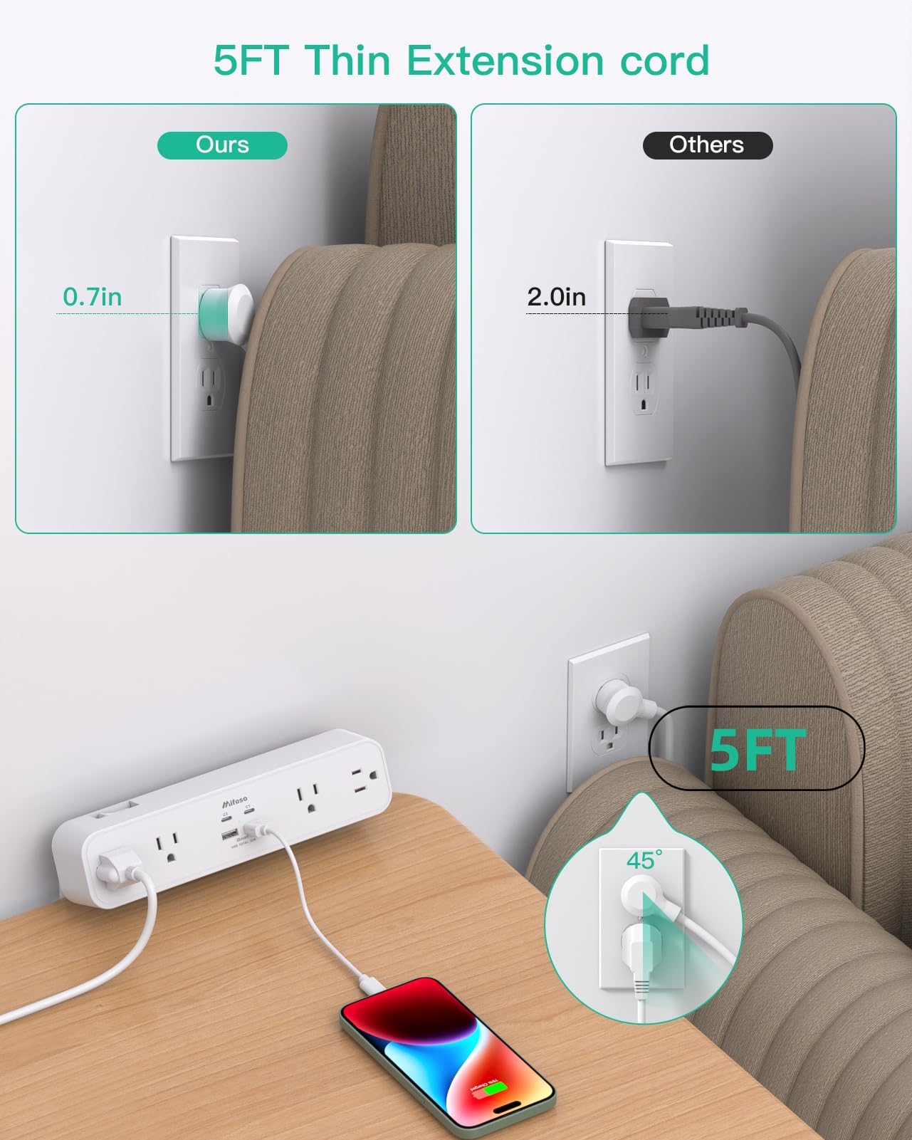 PD30W - Abrazadera de computadora, protector de sobretensiones para montaje en computadora, estación de carga rápida, estante de computadora con 4 tomacorrientes, 4puertos USB (2USB C), cable de