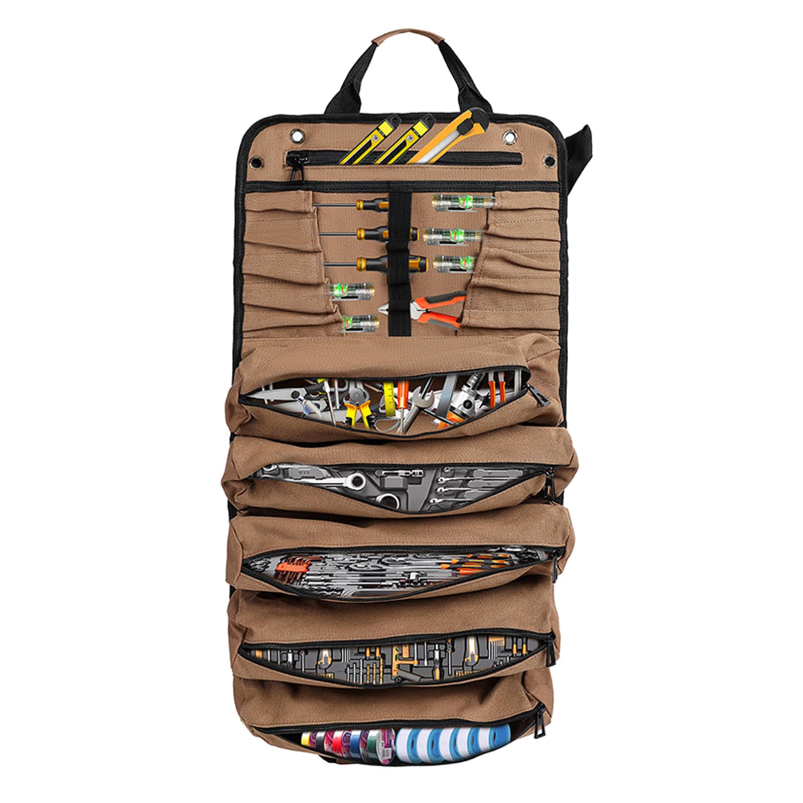 Bolsa de herramientas de lona multiusos con múltiples bolsillos para un almacenamiento eficiente, fácil acceso