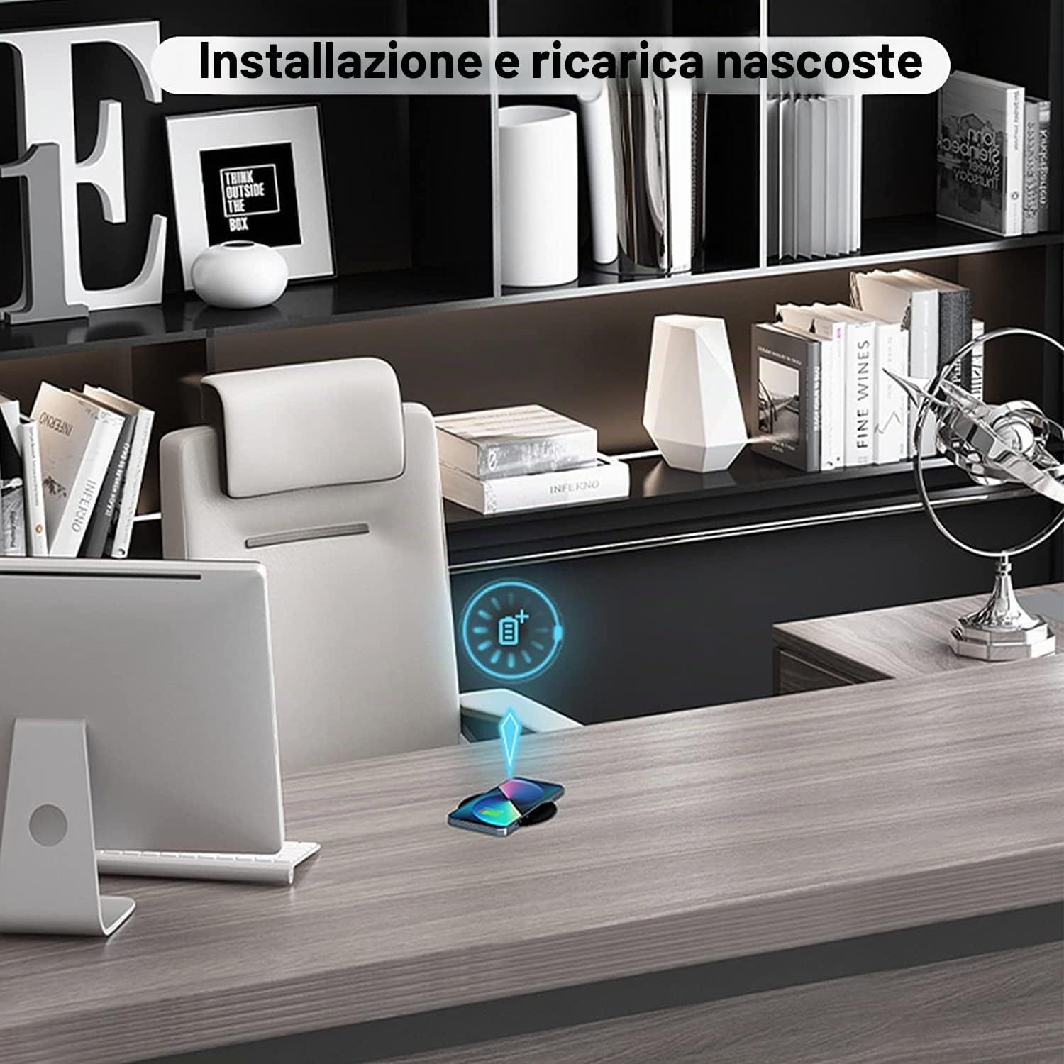 Caricatore Wireless Invisibile, 18-40 Mm sotto Tavolo Qi Caricatore 10w Ricarica Wireless per Tutti I Dispositivi Standard Qi per Barra di Spessore/tavolino/banco di caffè Attesa