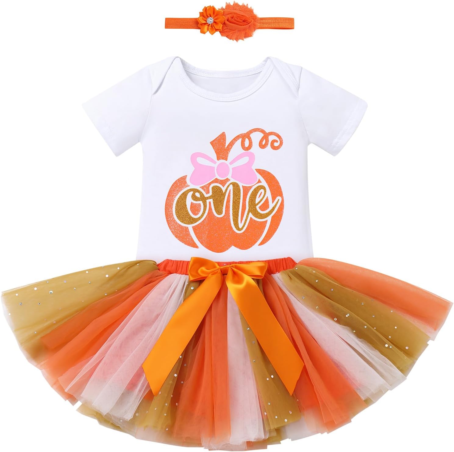 IDOPIP My First Halloween Outfit Baby Girls Pumpkin Romper Tutu Skirt Headband 3PCS Clothes Set for Party Dress up Costume - Image 4