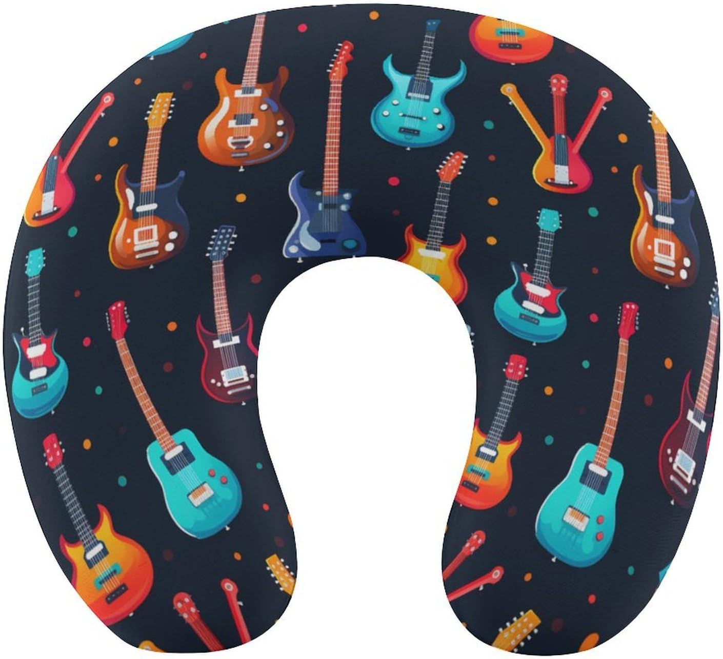 Music Pattern Guitar U Shaped Neck Pillow Portable Travel Airplane Headrest Pillow Lightweight Support Pillow Cushion