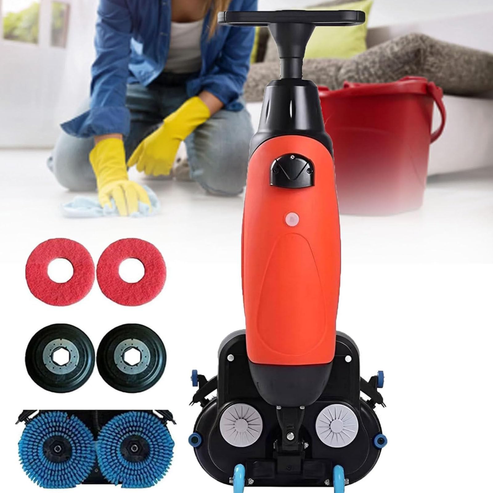 Máquina de limpieza portátil comercial para suelos, ancho de limpieza de 17 pulgadas, cobertura de hasta 13000 pies cuadrados/h, velocidad de 350 RPM para áreas grandes