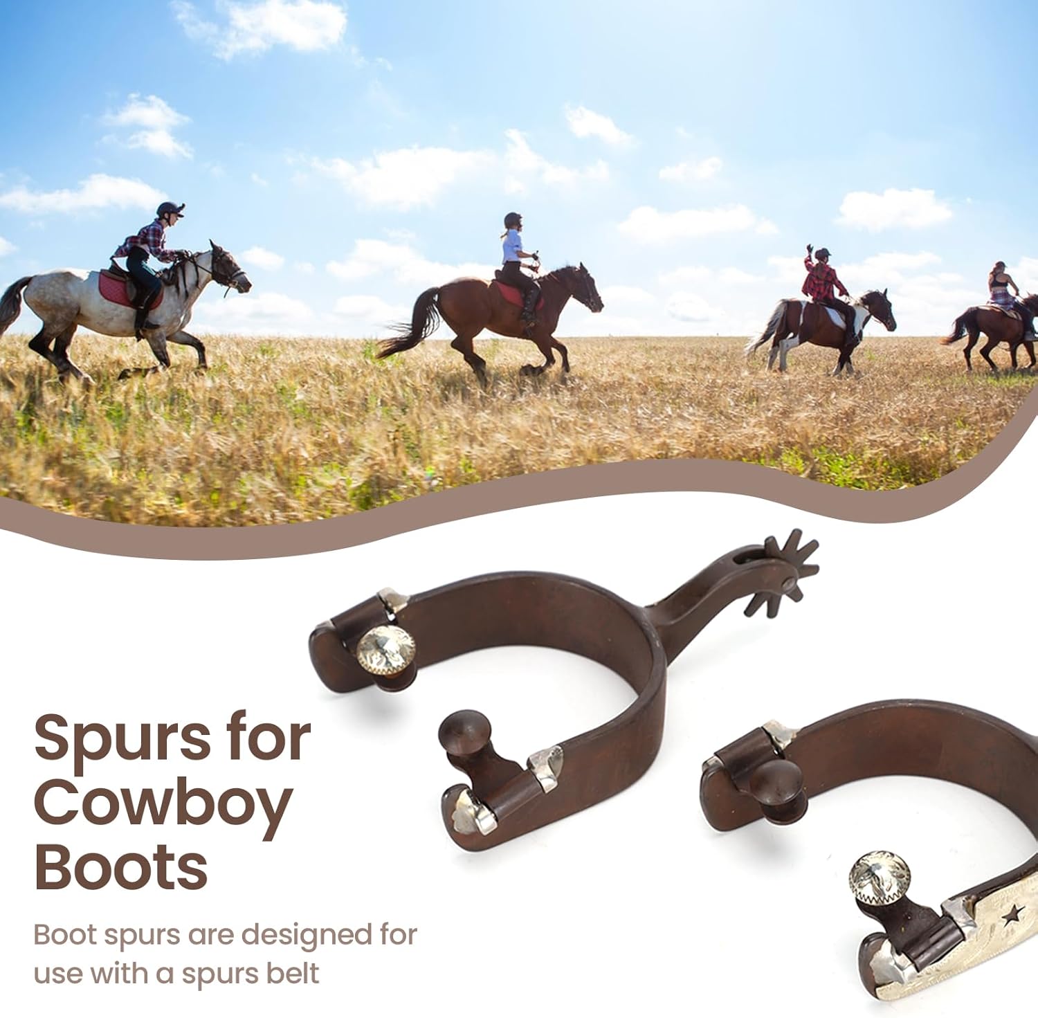 Jeanoko Cowboy Spurs for Men/Women, Horse Riding Horse Spurs Boot Low Carbon Steel Hand Sculpture Elegant Cowboy Boot Decoration