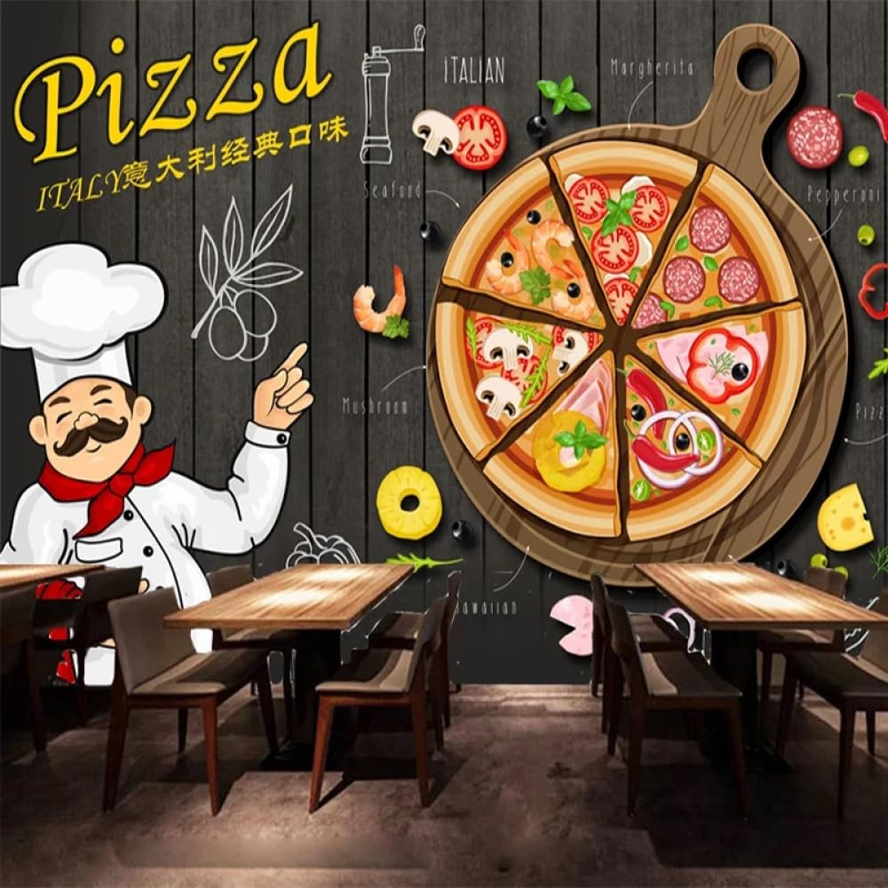 Papier Peint 3D Effet Trompe-L'Œil Tableau Noir Pizzeria Affiche 250x175cm