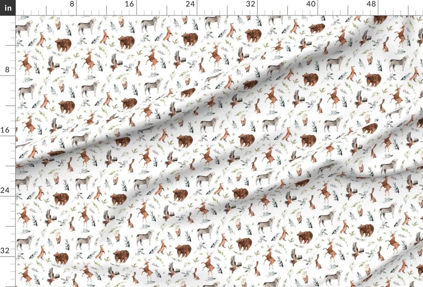 Spoonflower Fabric - Run Wild Woodland White Watercolor Deer Bear Bears Boy Fox Foxes Wolf Printed on Minky Fabric by The Yard - Sewing Baby Blankets Quilt Backing Plush