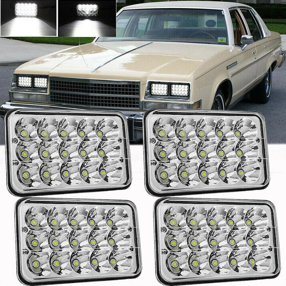 BESTZHEYU 4PCS 4x6 Headlight Compatible for Peterbil Kenworth Freightinger Probe Oldsmobile Cutlass Express Cargo Van 1500 2500 3500 DOT LED Headlight