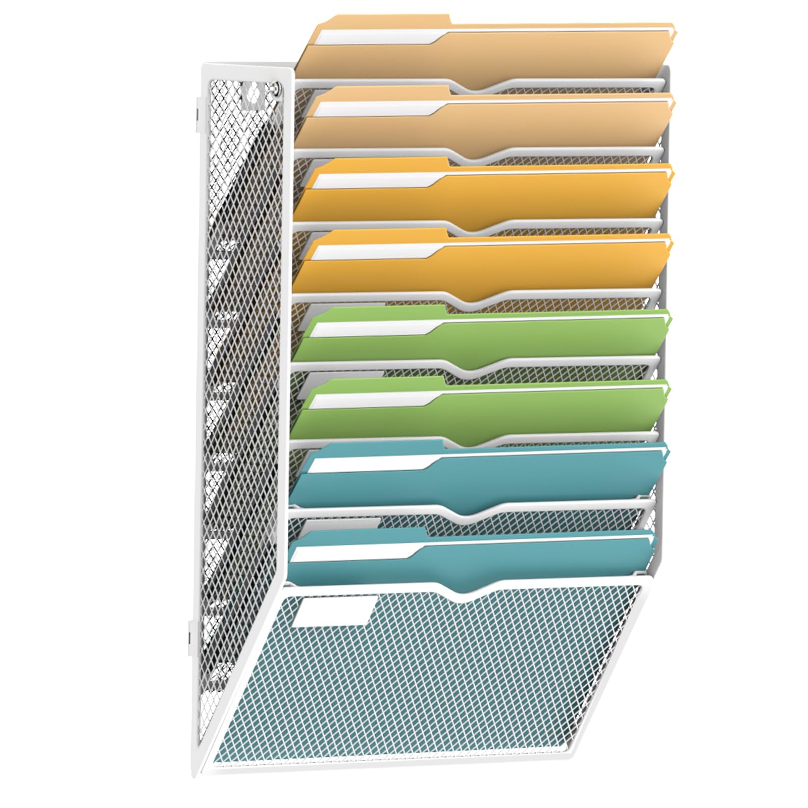 Supeasy White Wall File Organiser, 8 Tier Hanging File Holder, Mail Organiser Wall Mounted For Papers Folders Clipboard Magazine, Office Cubicle Organization & Storage, Assembly Needed, Mesh