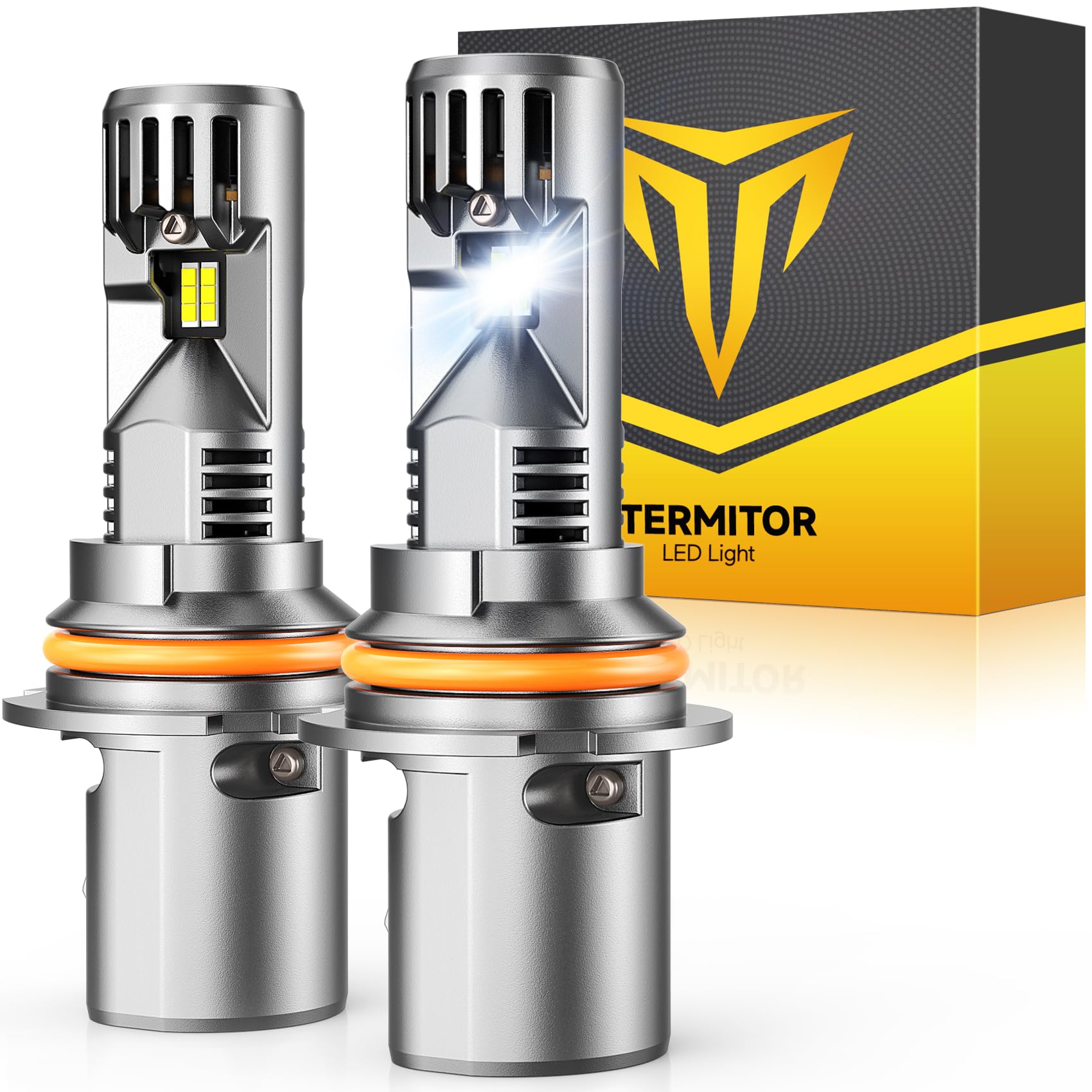 Termitor 9007/HB5 Light Bulbs 50000LM 900% Brighter High/Low Beam 6500K White Super Bright, 1:1 9007 Mini Size Fog Light with Cooling Fan, Plug &amp; Play, Canbus Ready, IP68 Waterproof, Pack of 2.