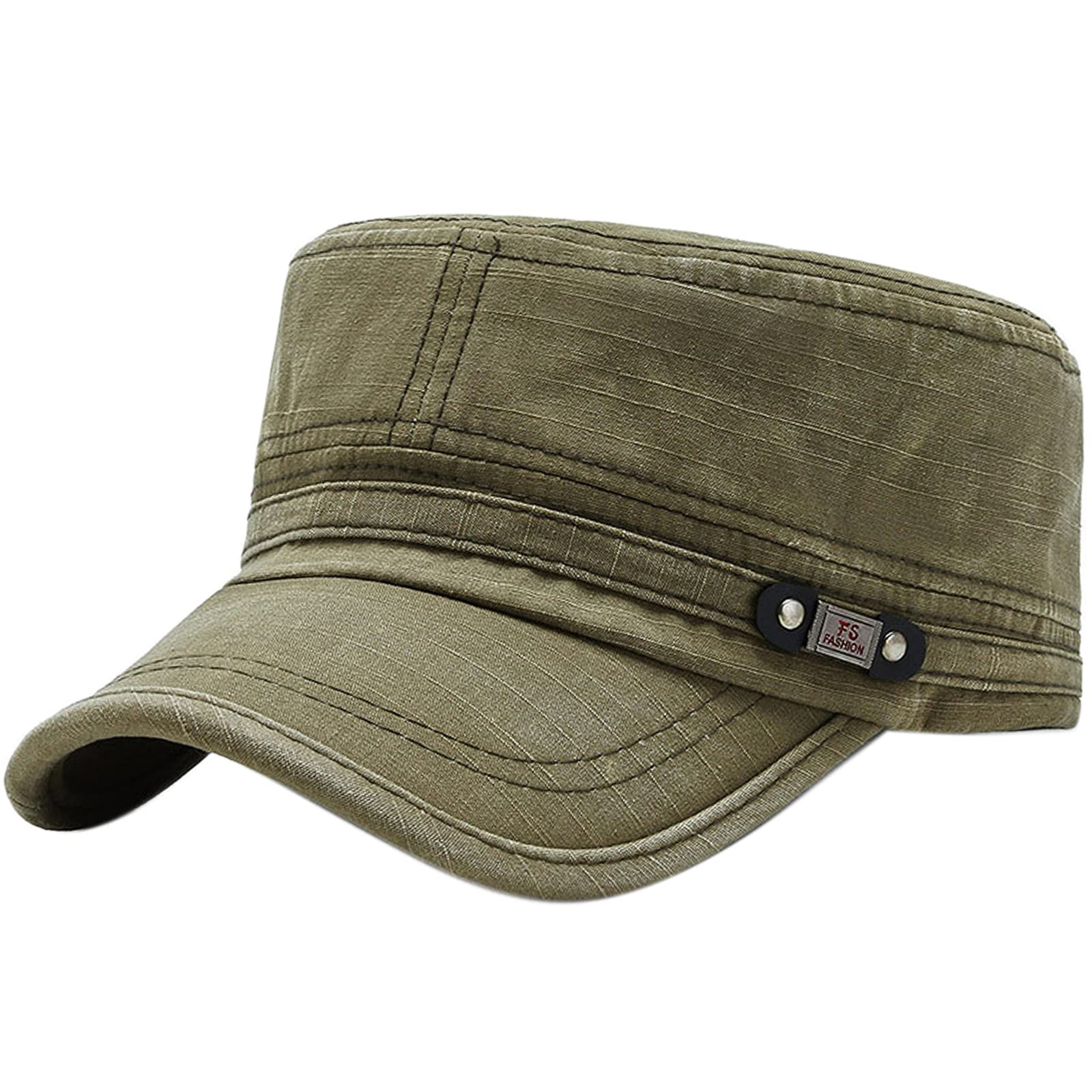 YeeHeenUnisex Cadet Army Cap Adjustable Flat Top Cap Washed Cotton Military Hat Baseball Cap