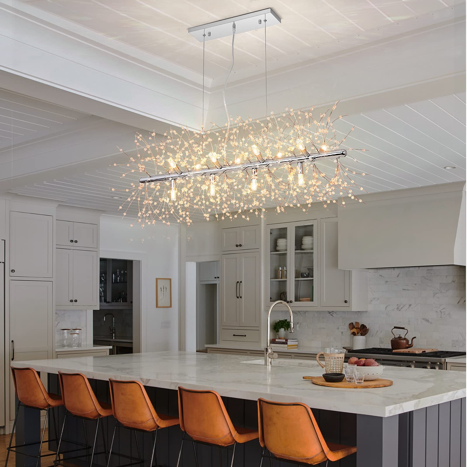 Modern Chandeliers Firework, 12-Light LED Crystal Pendant Lighting, Crystal Dandelion Chandelier ...