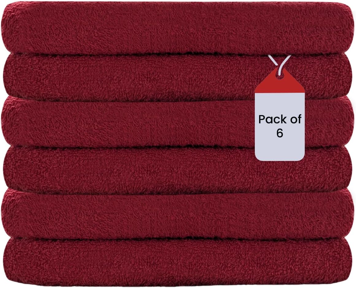 Premium Hand Towels - 16 x 27 Inch, Pack of 6, 100% Ring Spun Cotton - Durable & Highly Absorbent Salon Towels for Spa, Gym, Face, Hotel, Guestroom & Bathroom Use - Red