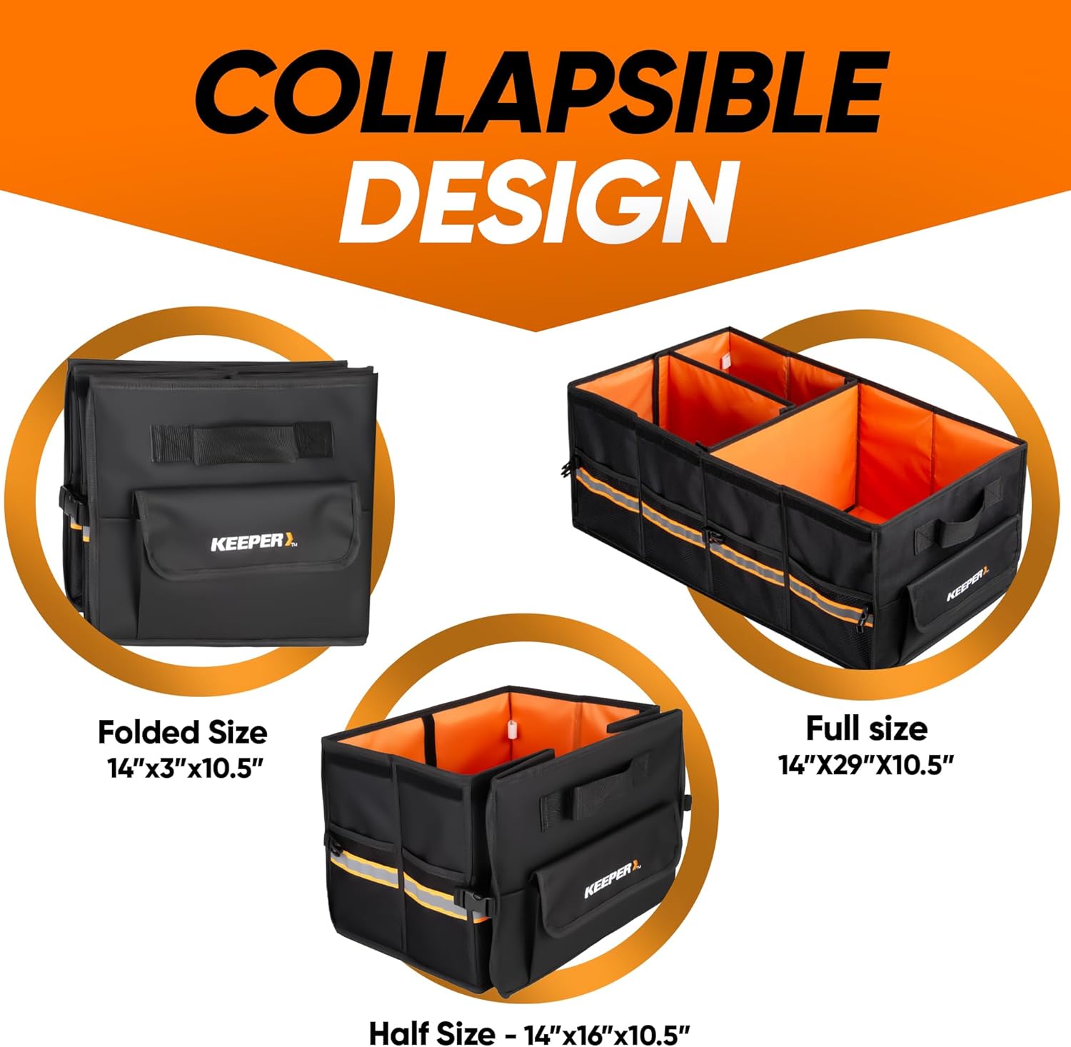KEEPER Extra Large Trunk Organizer with Cooler, 70L, Multi-Compartment Collapsible Car Organizers and Storage, Non-Slip Bottom, Suitable for SUV, Minivan, and Cars