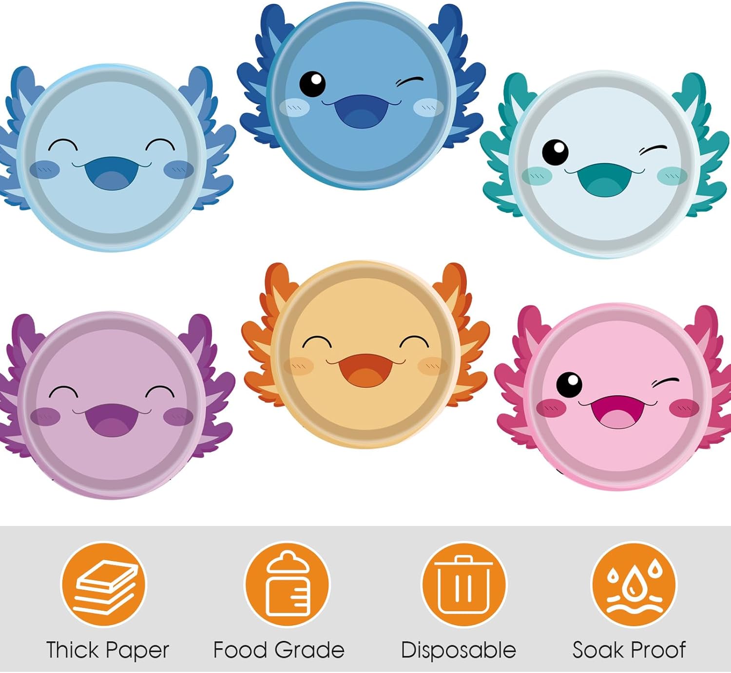 48 Pcs Cartoon Axolotl Birthday Party Supplies Axolotl Paper Plates Reptile Animals Disposable Dessert Plates Tableware Set for Kids Boys Girls Baby Shower - Image 4