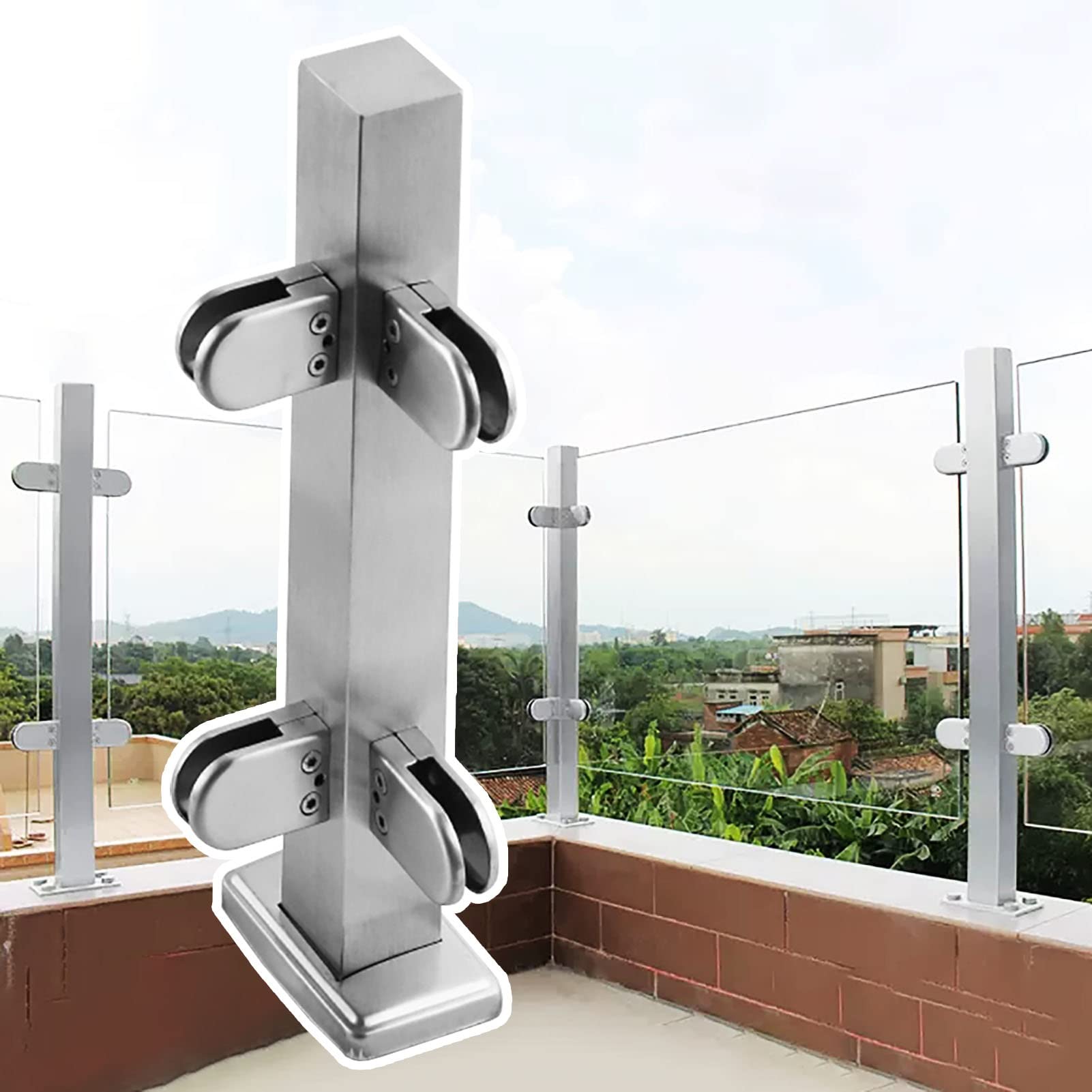 Poteau de balustrade en verre en inox brossé haut de gamme pour garde-corps de terrasse