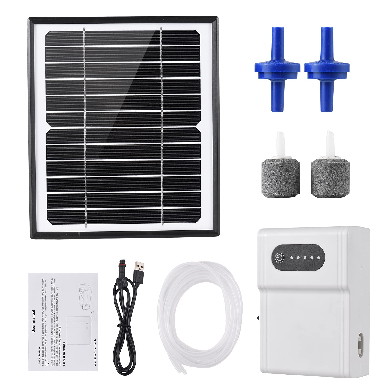 Kavolet Solarluftpumpe für Aquarien, 5 W/6 V Solar Teichbelüfter, Gartenteich Belüftung Sauerstoffpumpe Teich Luftpumpe Teichpumpe, 2 Arbeitsmodi mit Solarpanel/Sauerstoffrohr/2 Luftblasensteinen