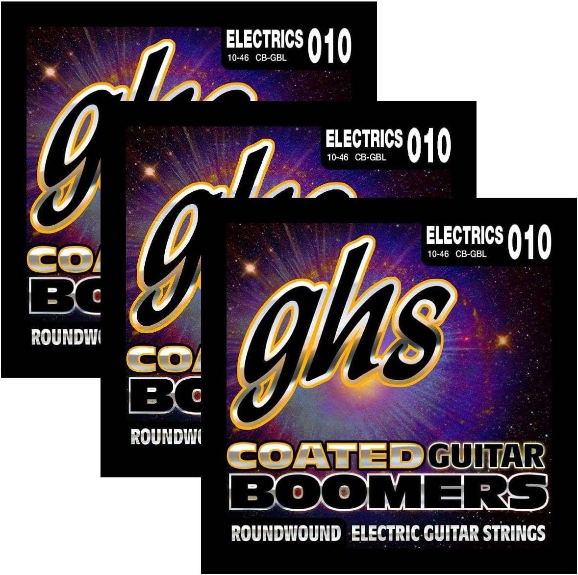 GHS Strings CB-GBL Coated Boomers Nickel Electric Guitar Strings, Light, 10-46, Pack of 3