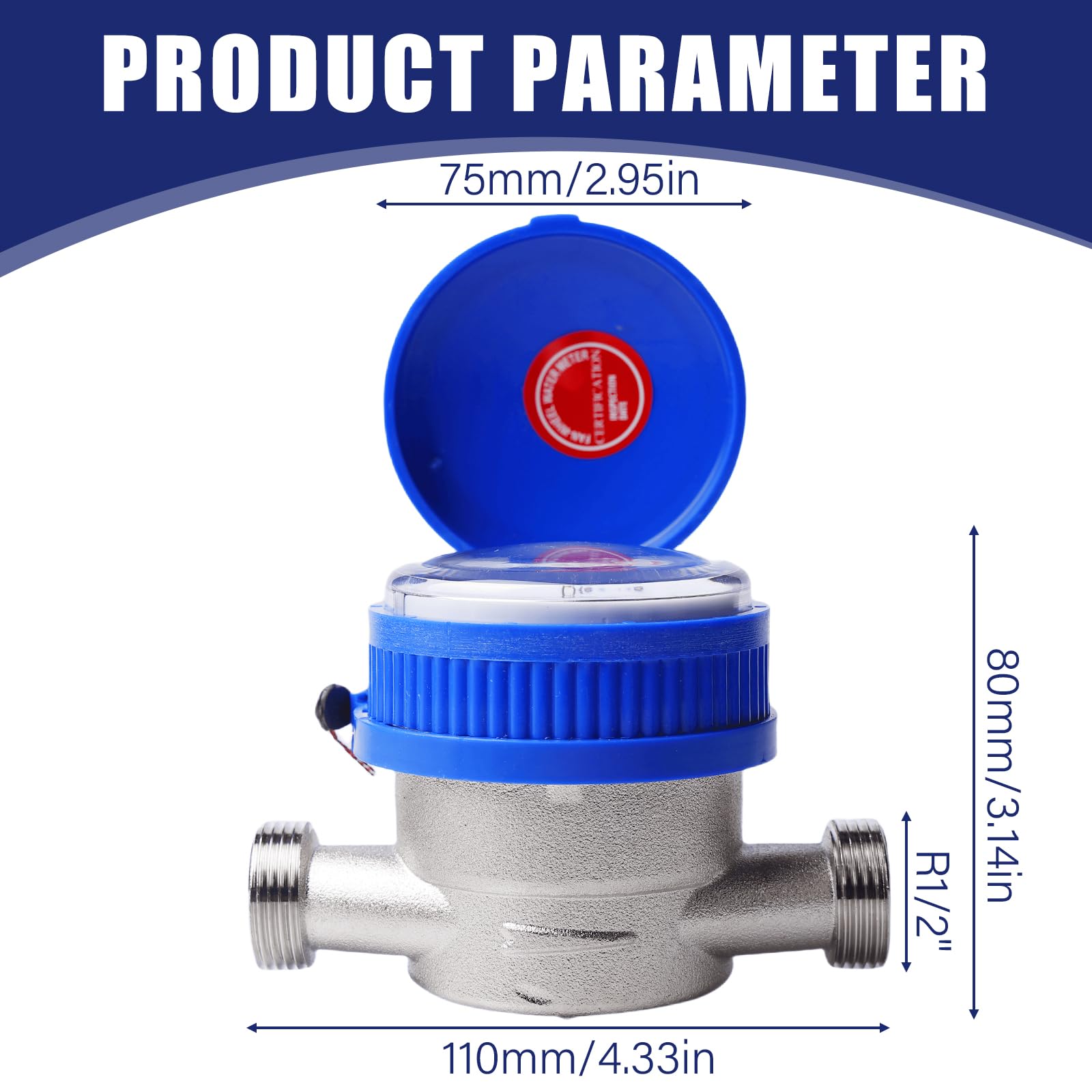 Compteur d'eau de jardin 1/2 pouce calibré, compteur d'eau froide avec accessoires de montage et couvercle de protection, 0-40 ℃ 1,5 m³/h, matériau fer/ABS, affichage numérique et aiguilles, pour la