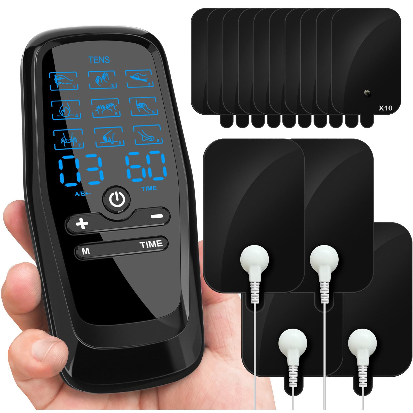 Dual Channel TENS Unit Muscle Stimulator with 10-Pad Set for Pain Relief
