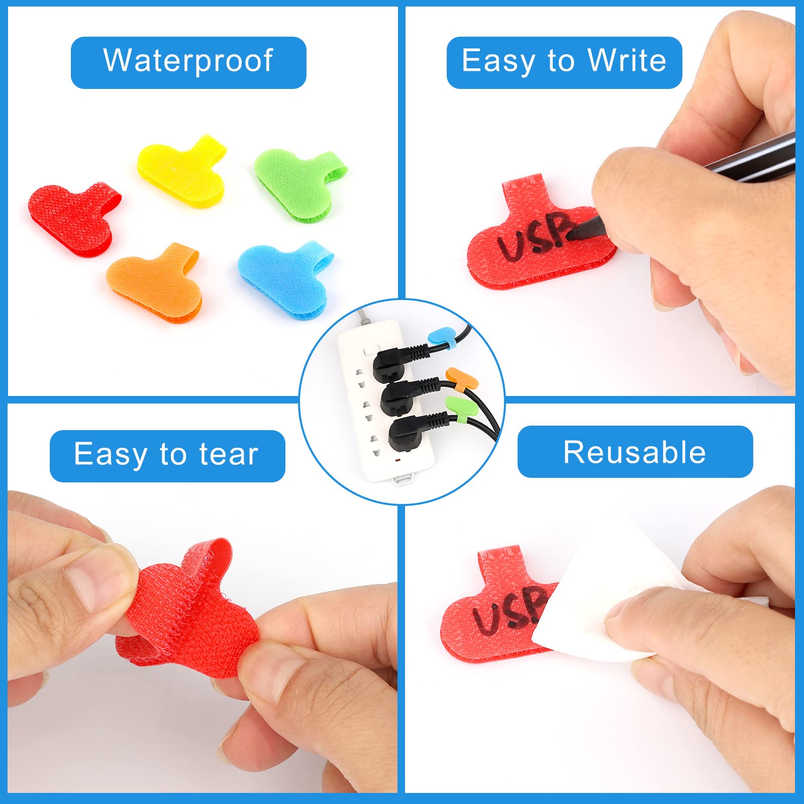 Lot De 90 étiquettes Et Attaches Câble - 30 étiquettes Inscriptibles + 60 Attaches Velcro 15 Cm - Multicolore - Organisation Câbles - 9