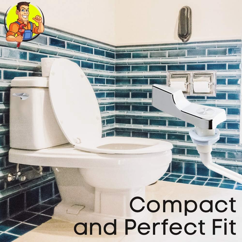 Toilet with the new flush lever installed, showing a compact and perfect fit
