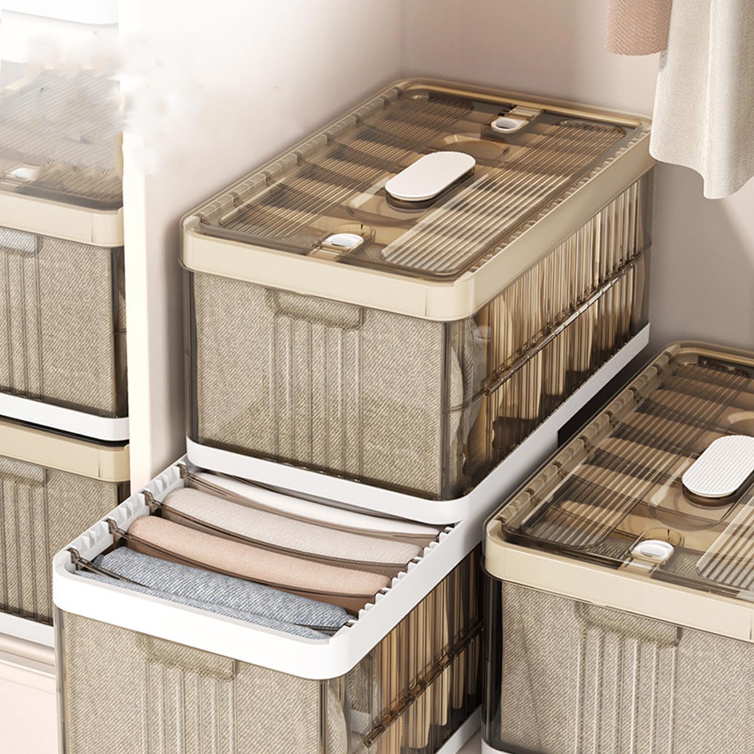 PLATU Plastic Closet Organizers and Storage, Compartment Divided Drawer，Stackable Storage Bins Drawer Organizer, Foldable Storage Drawers for Clothes Toys (7 compartments)