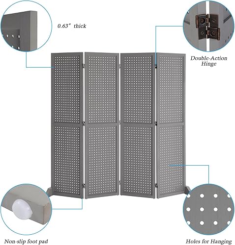 Miniatura 4 de Bonnlo Tablero de clavijas de 4 paneles independiente, organizador portátil de 5 pies para exhibición de joyas, pantalla plegable de madera para