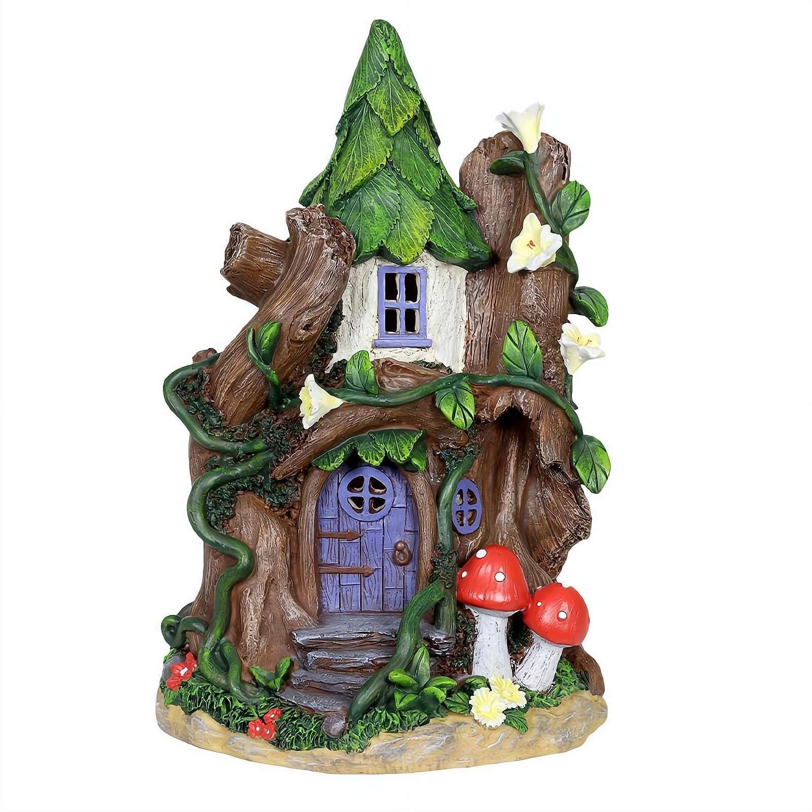 Maisons de jardin féériques miniatures Figurines de fées statues pour ornements extérieurs Cour Accessoires en bois Sculpture