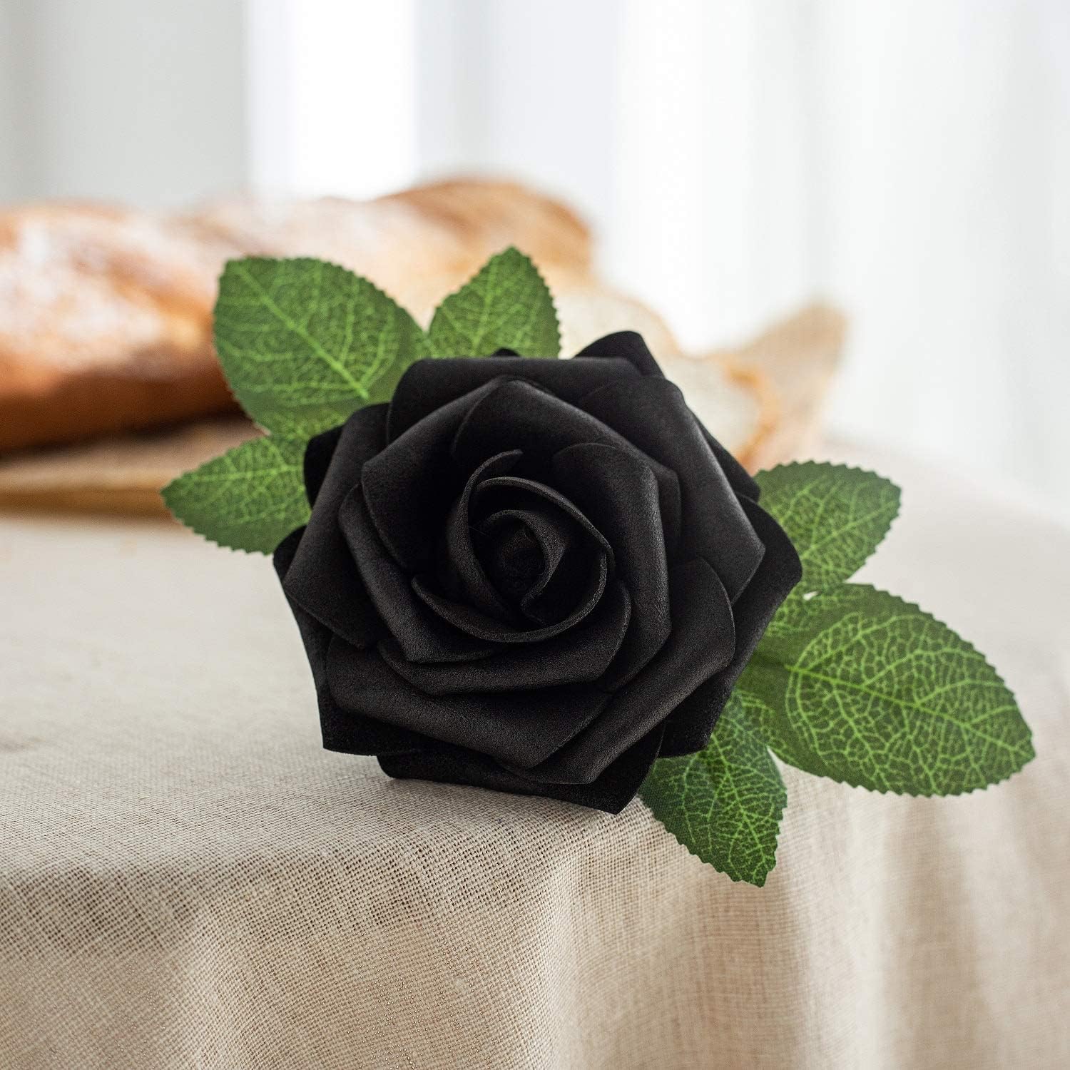 25pcs Artificial Flower Foam Rose Real Touch Roses Flower Heads with Stem for DIY Wedding Bouquets Centerpieces Arrangements Party Baby Shower Home Decor (Black) - Image 3