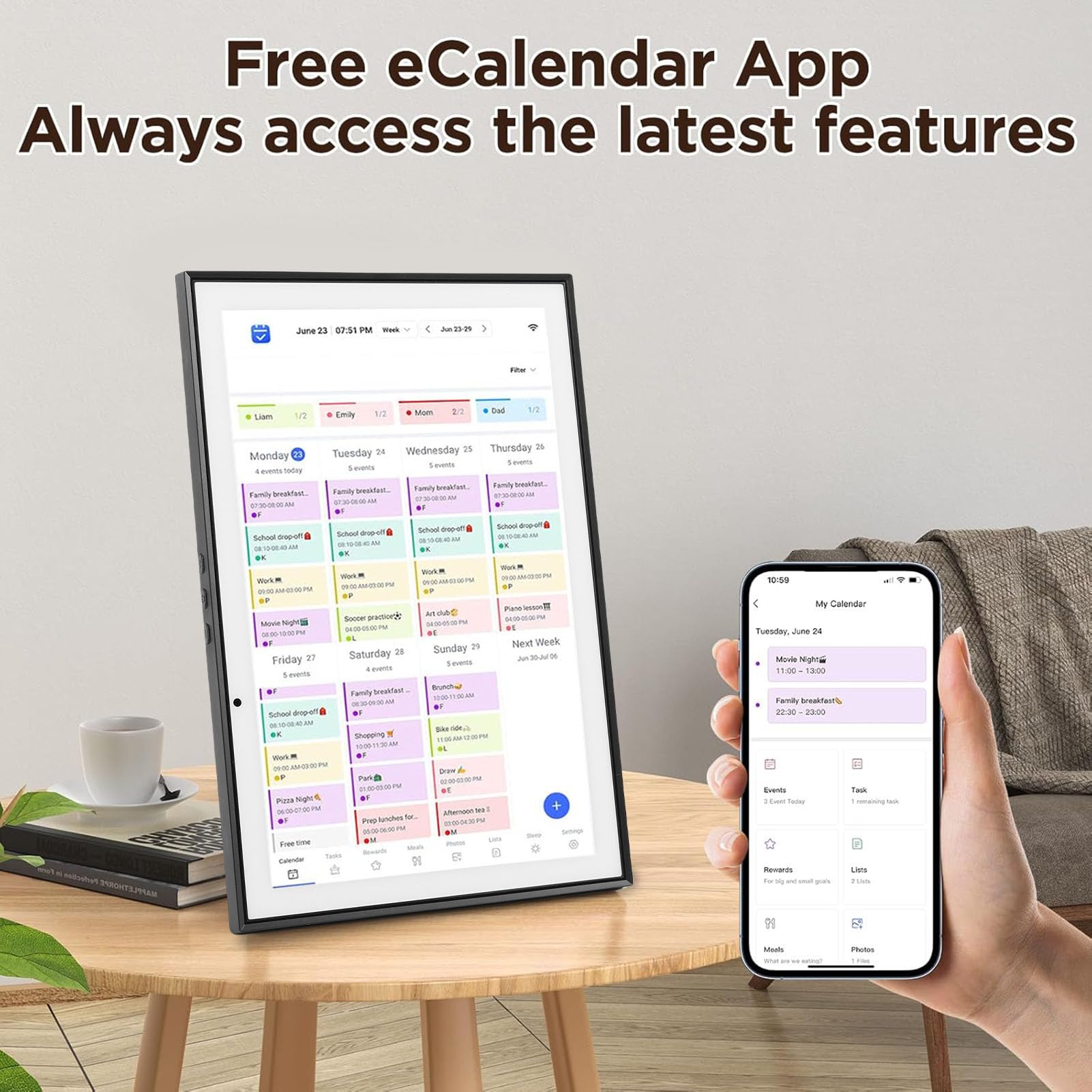 10,1 Zoll Intelligenter Digitaler Kalender HD-Touchscreen-Tischkalenderplaner, Digitaler Wandkalender, Aufgabendiagramm, Familienplaner, Elektronischer Bilderrahmen (EU-Stecker 100-240 V)