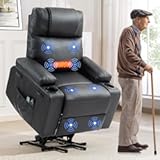 Power Lift Recliner Chair for Elderly with Massage & Heat&comma; 160° Adjustable PU Leather Electric Recliner with Remote&comma; Cup Holders&comma; Side Pockets&comma; and Stand Assist for Living Room&comma; Bedroom &lpar;Black&rpar;