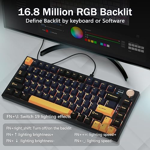 Miniatura 2 de HUO JI Teclado mecánico inalámbrico para juegos, 3 modos, 81 teclas, pantalla a color, estructura de junta retroiluminada RGB, batería de 4000 mAh,