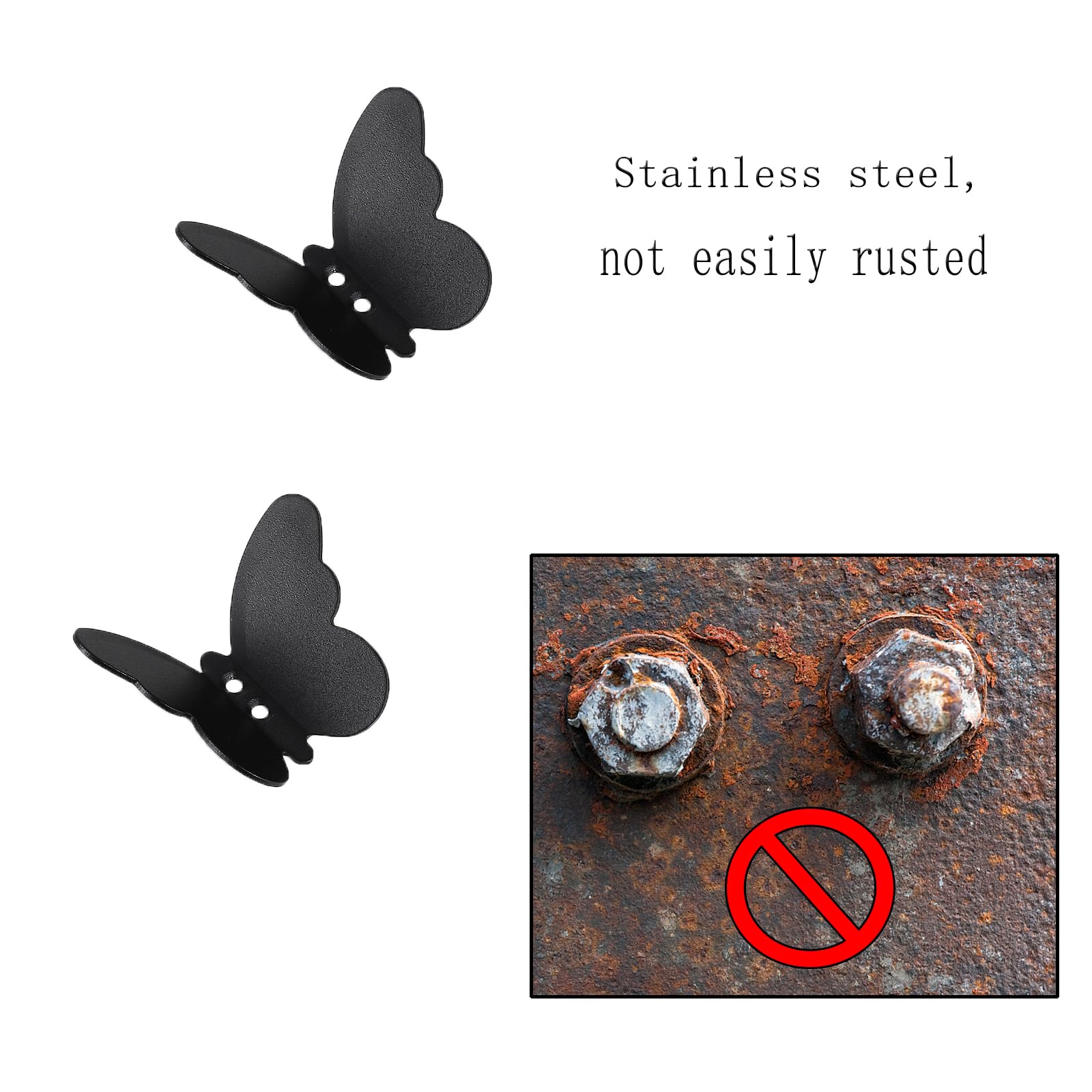 2 Ganci Porta Asciugamani Farfalla Nero Inox Parete - 5
