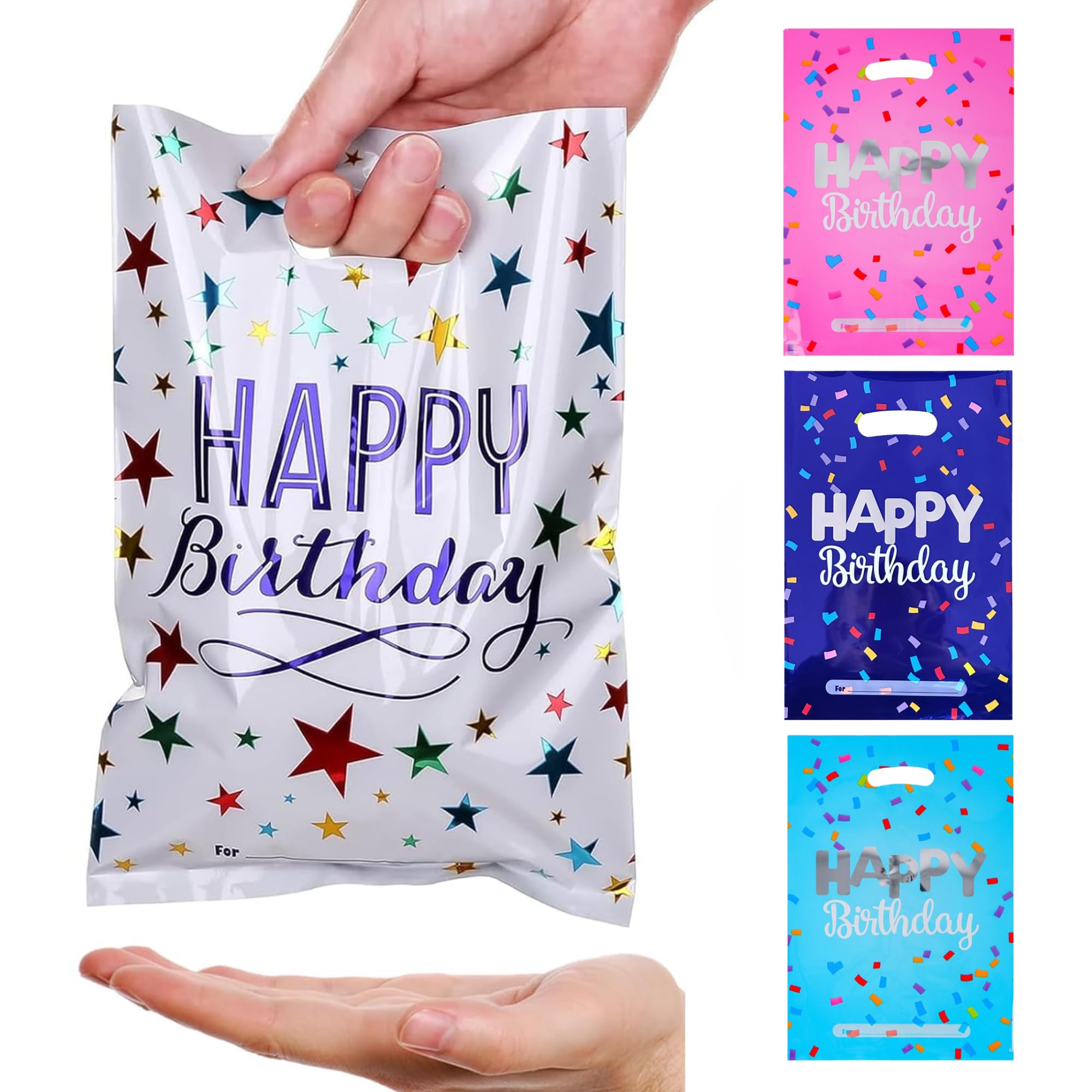 FINEMOE Pack Of 24 Foil Return Gift Bags For Kids Birthday, Large Size (29 X 20 cm)Party Goodie Favour Bags for Gift Cover Packaging, Kanya Pujan & Wedding Favours, Colorful Bags (Happy Birthday Foil)-image-2