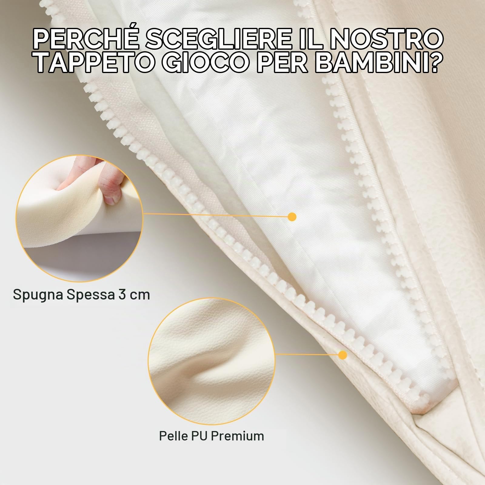 Pelle Tappeto Gioco Bambini: 125x125x3cm Extra Spesso Tappeto Gioco Neonato - Morbido e Impermeabile Tummy Time Neonati
