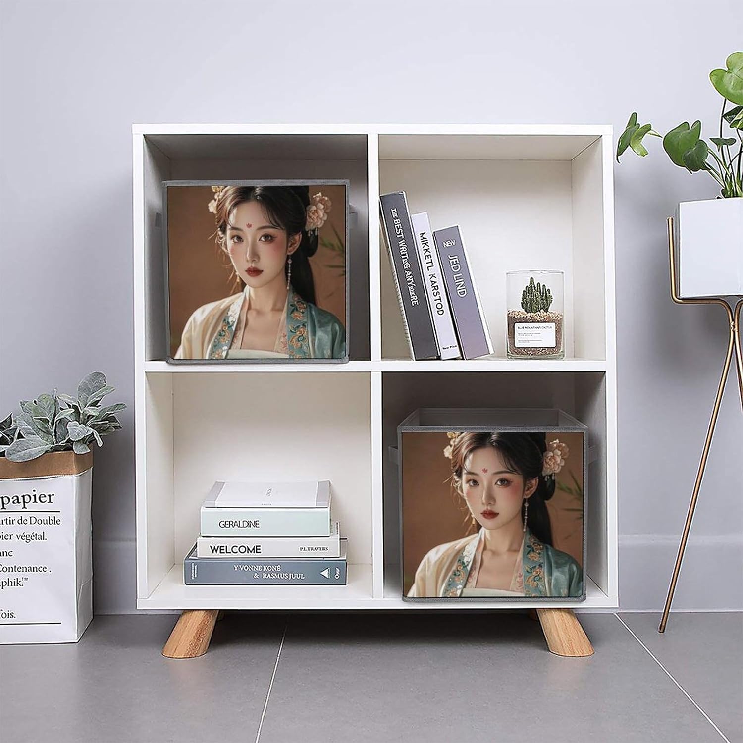 Tang Dynasty Noble Consort Foldable Storage Box with Handles, Durable Oxford Storage Cubes, 2PCS Collapsible Closet Organizer for Home, Shelf, Office, Travel