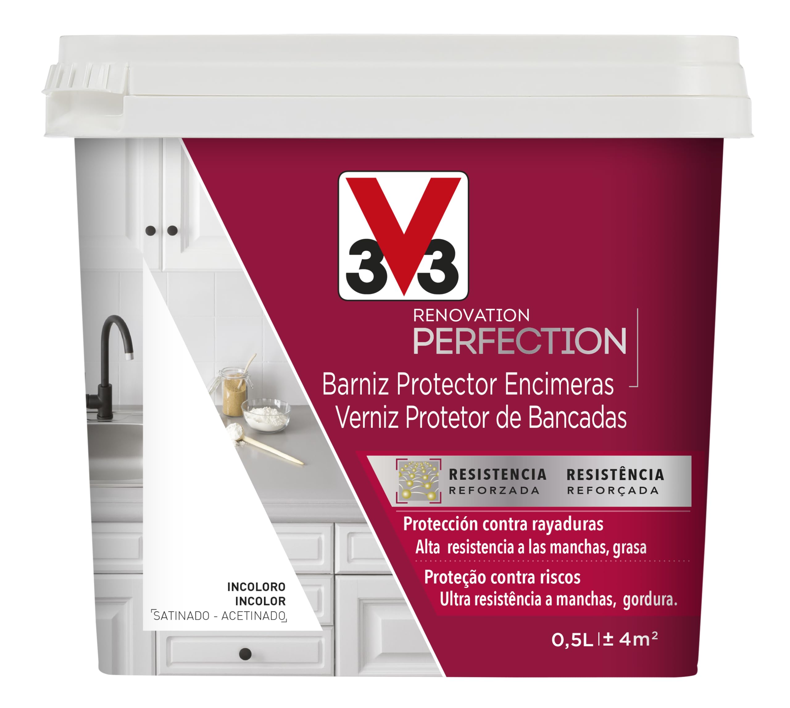 V33 Barniz Renovation Perfection Encimeras Incoloro Satinado, 500mL