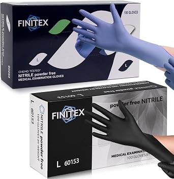 FINITEX Nitrile Disposable Gloves-Chemo Purple, 3.5mil, 100PCS L and Black, 3.5mil, 100pcs L