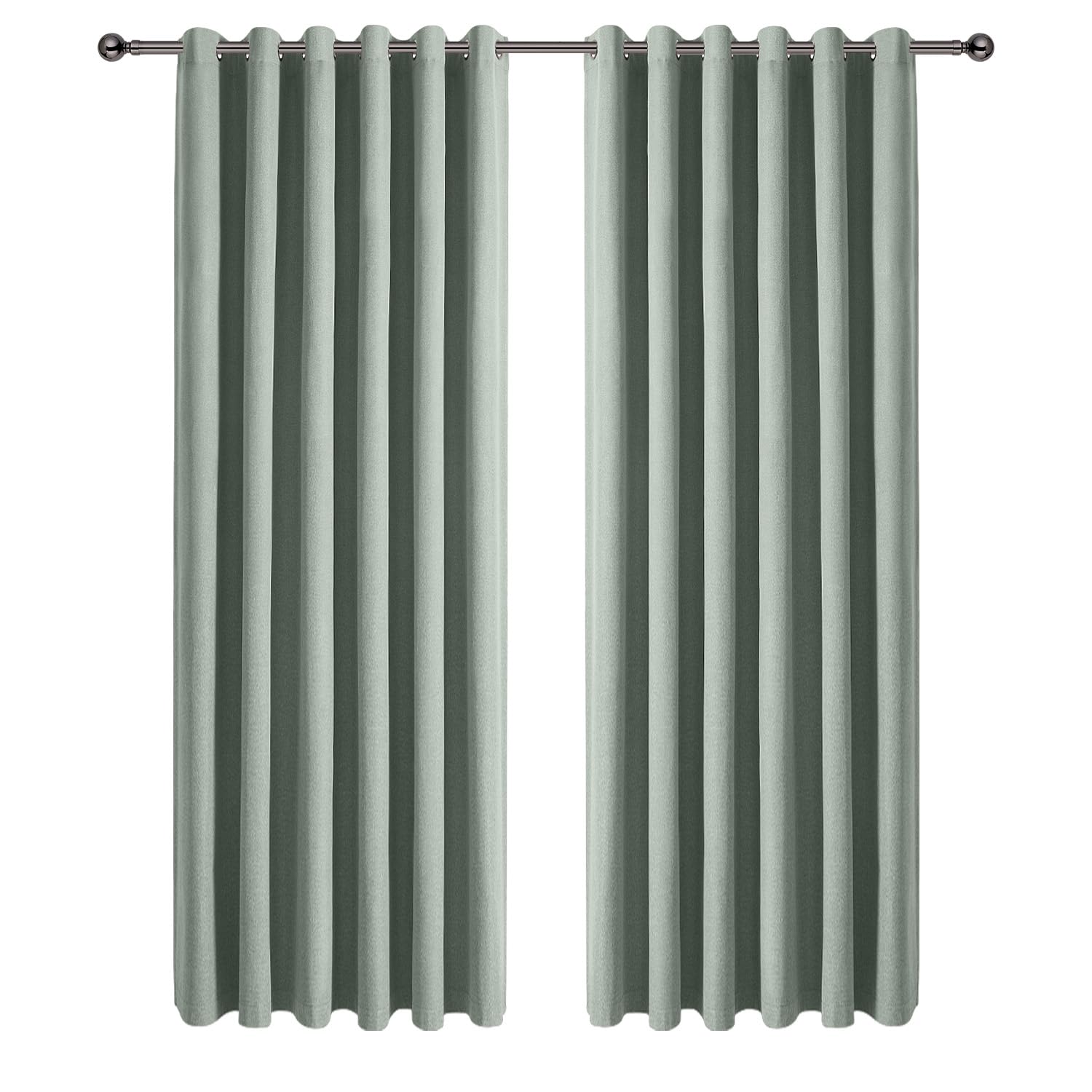 Imperial Rooms 100% Blackout Linen Curtains for Living Room 66x72 Inch Sage Green Eyelet Curtains for Bedroom Super Soft Noise Reducing Curtain 2 Panels with matching Tiebacks