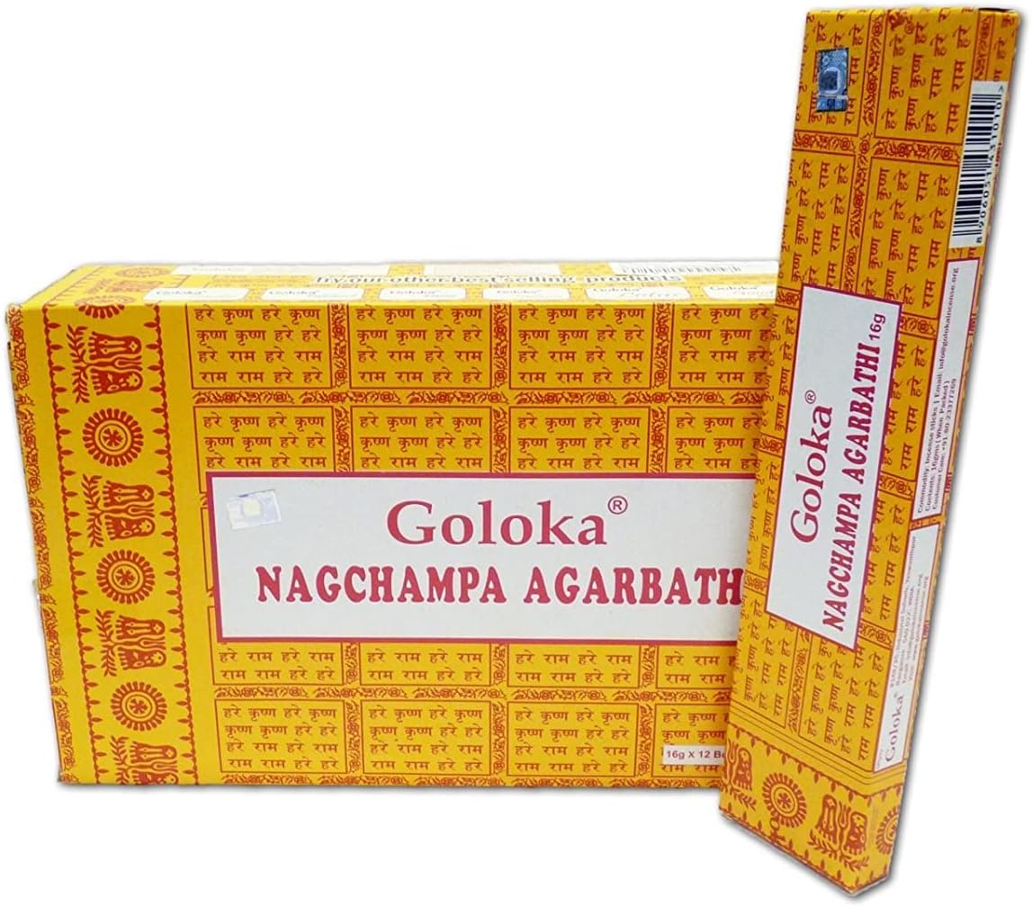Goloka Nag Champa Incense Sticks, Set of 12 Packs, Each 16 g