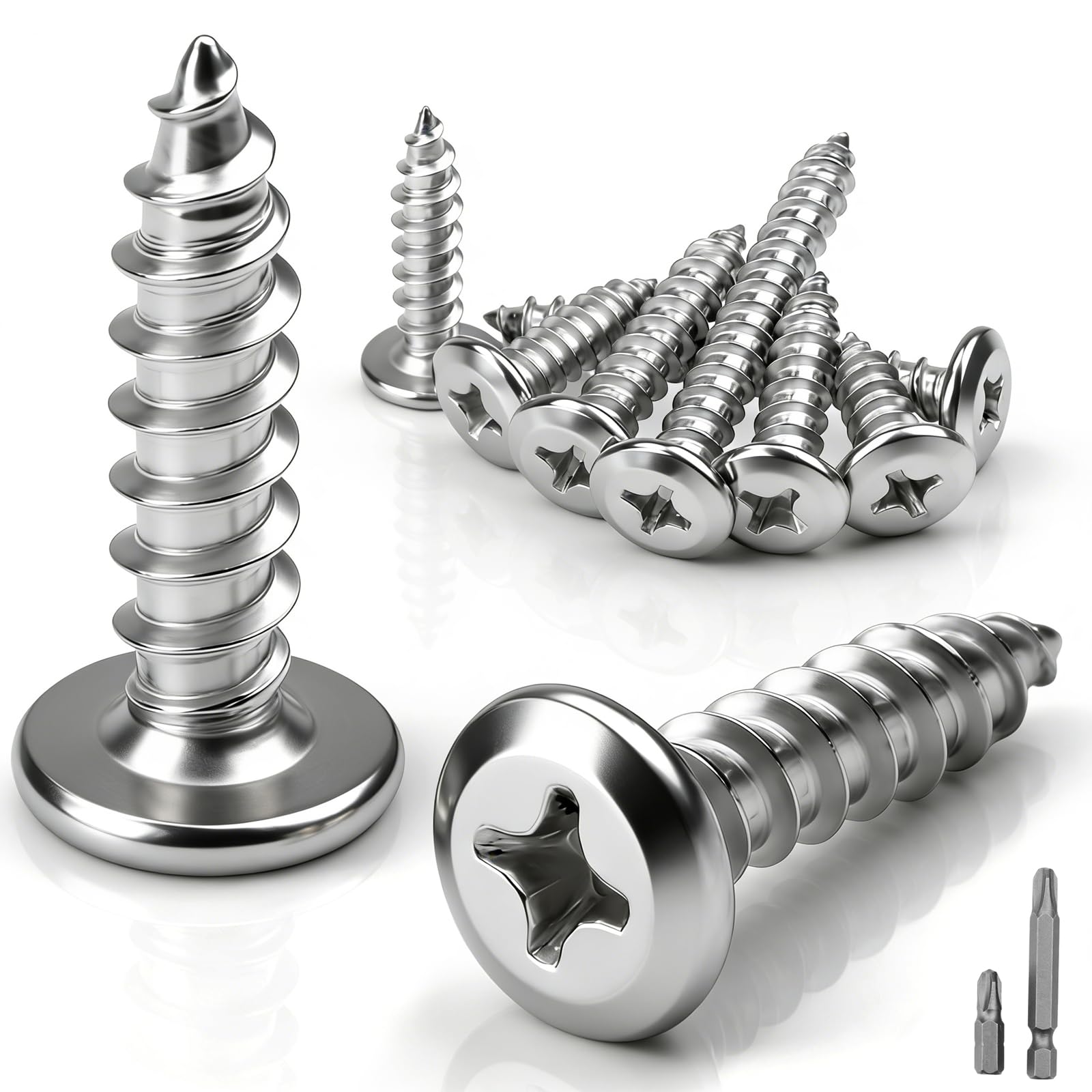 Viti M5 mawmuaw, viti per legno in acciaio inox A2 V2A, confezione da 25 pezzi M5x16 mm, viti a testa piatta con testa a croce, viti autofilettanti a filetto pieno, viti autofilettanti per legno