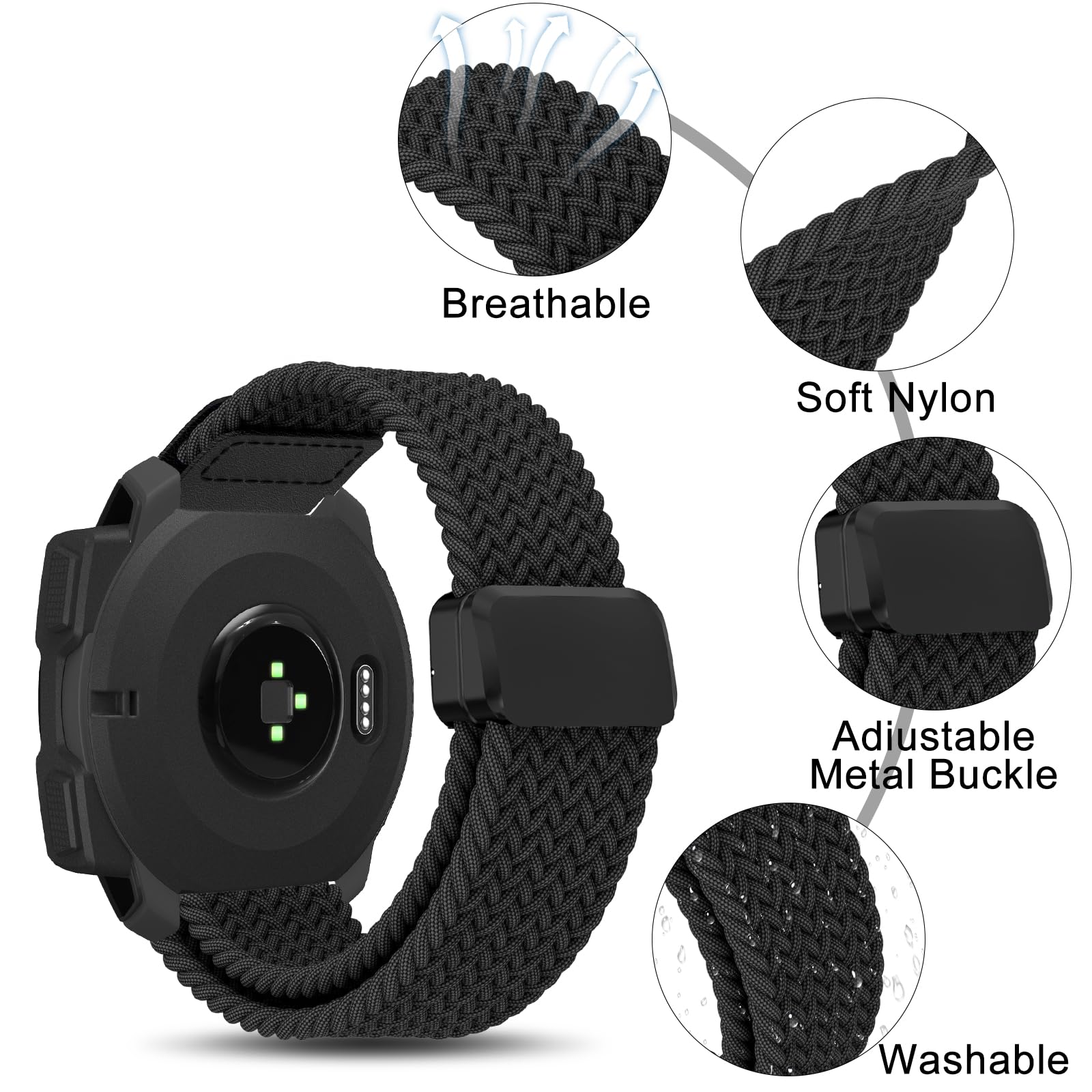Pasek do zegarka Garmin Instinct, 22 mm, miękki, elastyczny, nylonowy, precyzyjny, magnetyczny pasek do zegarka Instinct Solar, Instinct 2 / Instinct 2 Solar/Crossover Solar/Instinct Tactical/e-sports