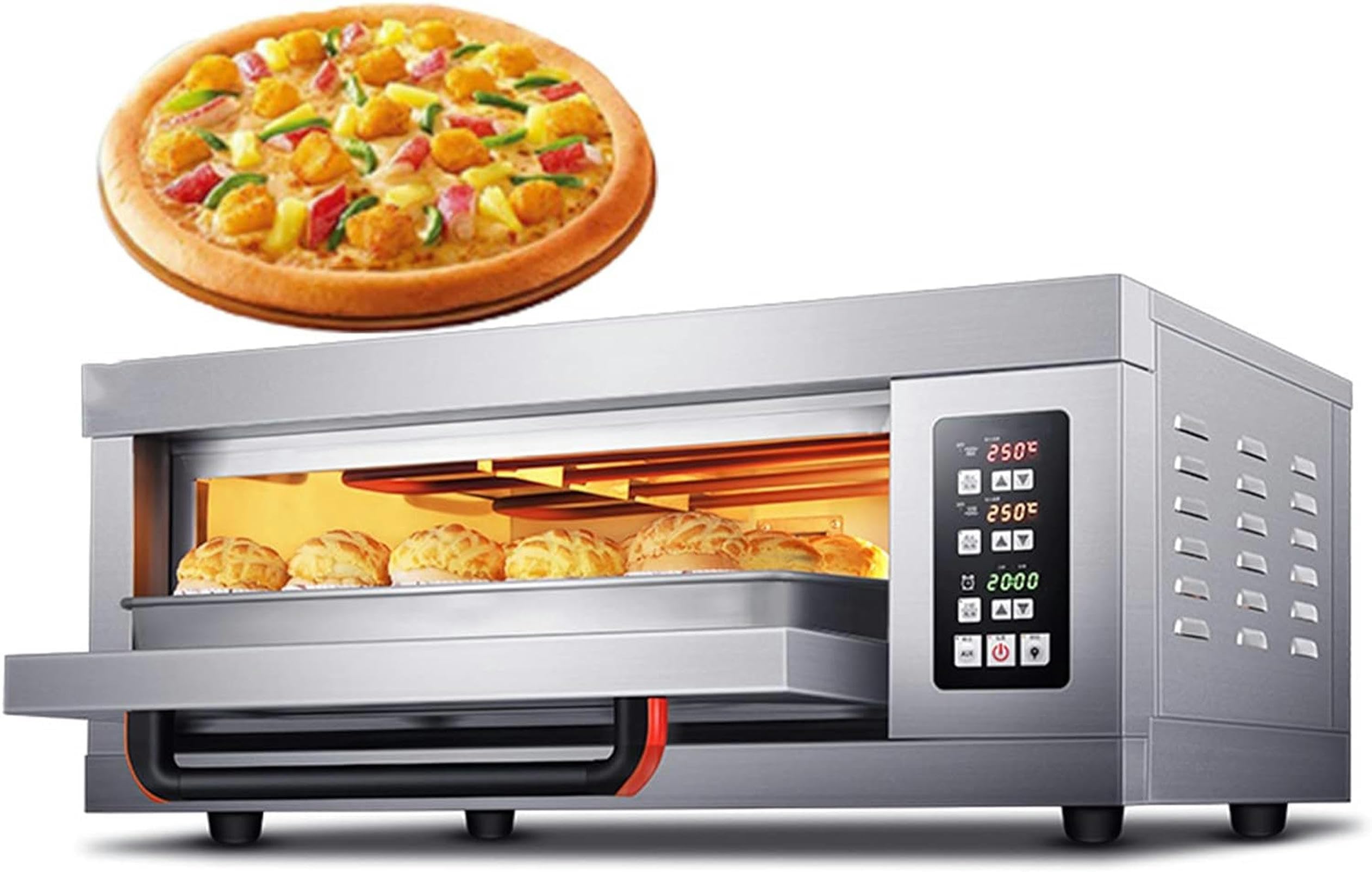 Controsoffitto Forno per Pizza Commerciale, Piano Singolo, Forno Elettrico per Pizza in Acciaio Inossidabile 220v 3200w, Pizzaiolo Multiuso per Interni per Ristorante Casa Pretzel al Forno