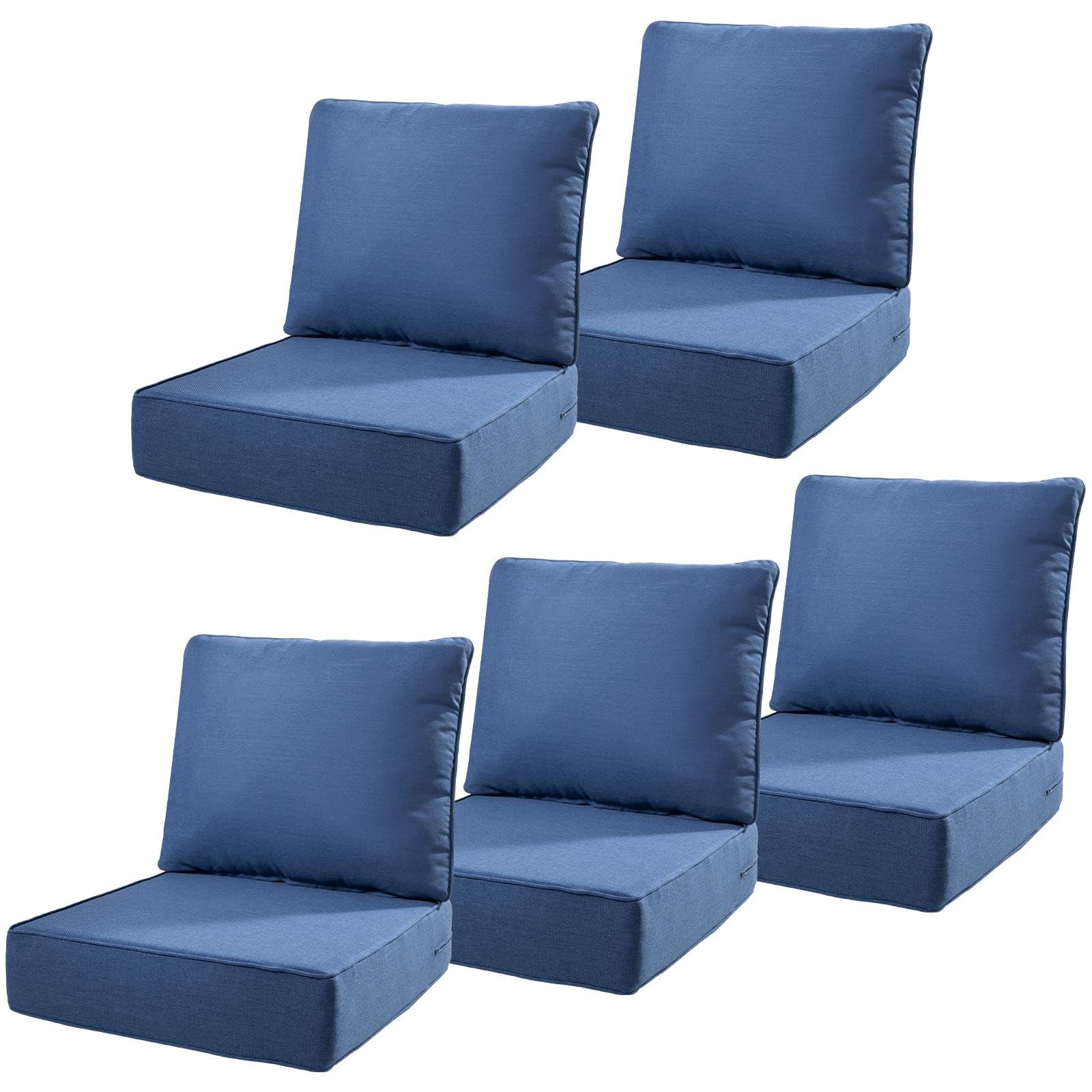 6" thick outdoor cushions 22x24x6, 6-set deep seat patio cushions with removable cover, waterproof & fade resistant replacement for wicker chair, loveseat, sofa - blue