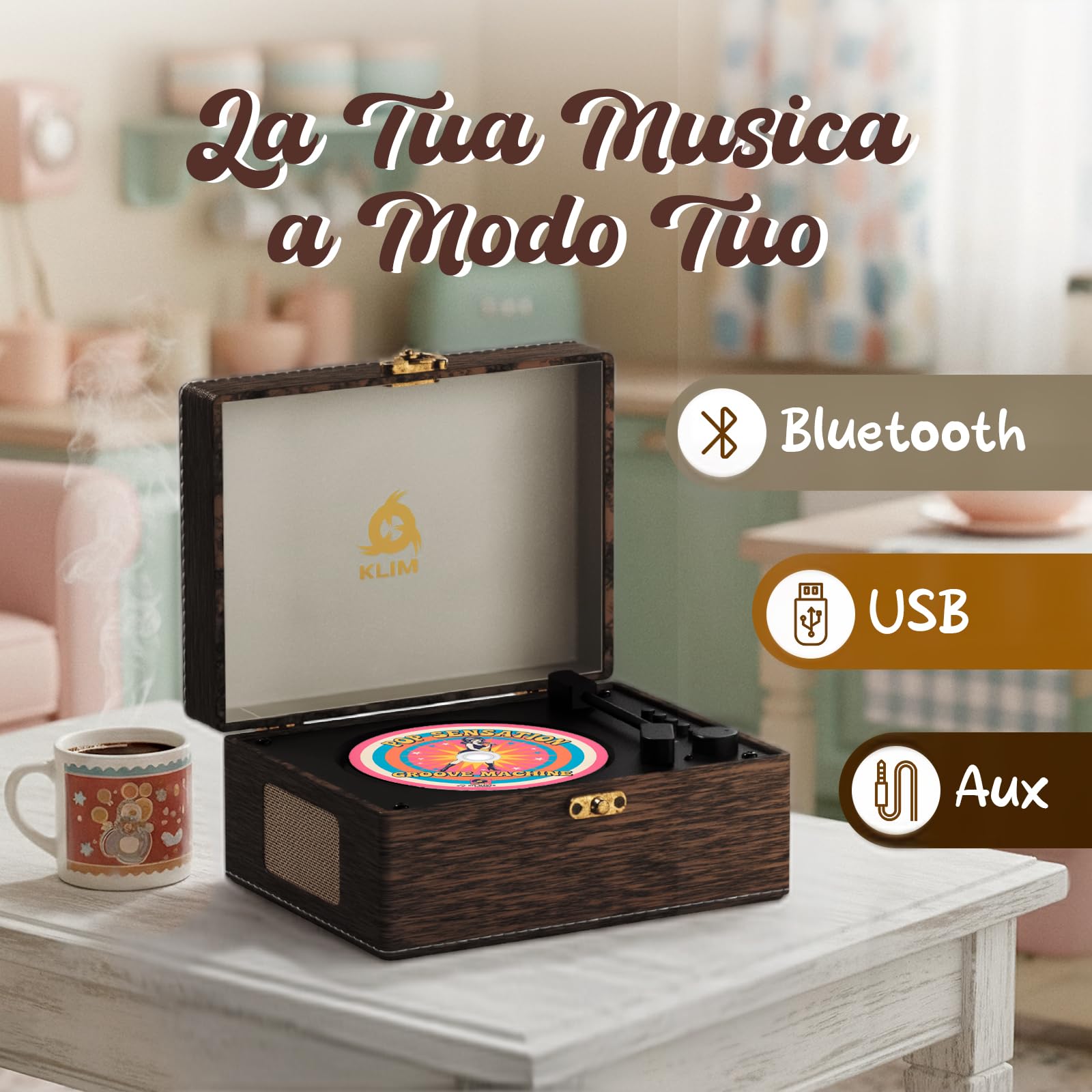 Retro CD Player Wood Lettore Portatile con Altoparlanti, AUX, USB, Legna | Ricevitore Bluetooth, Batteria Ricaricabile, Design Retrò, Stereo Compatto per Casa e Musica, Integrata da 2000mAh