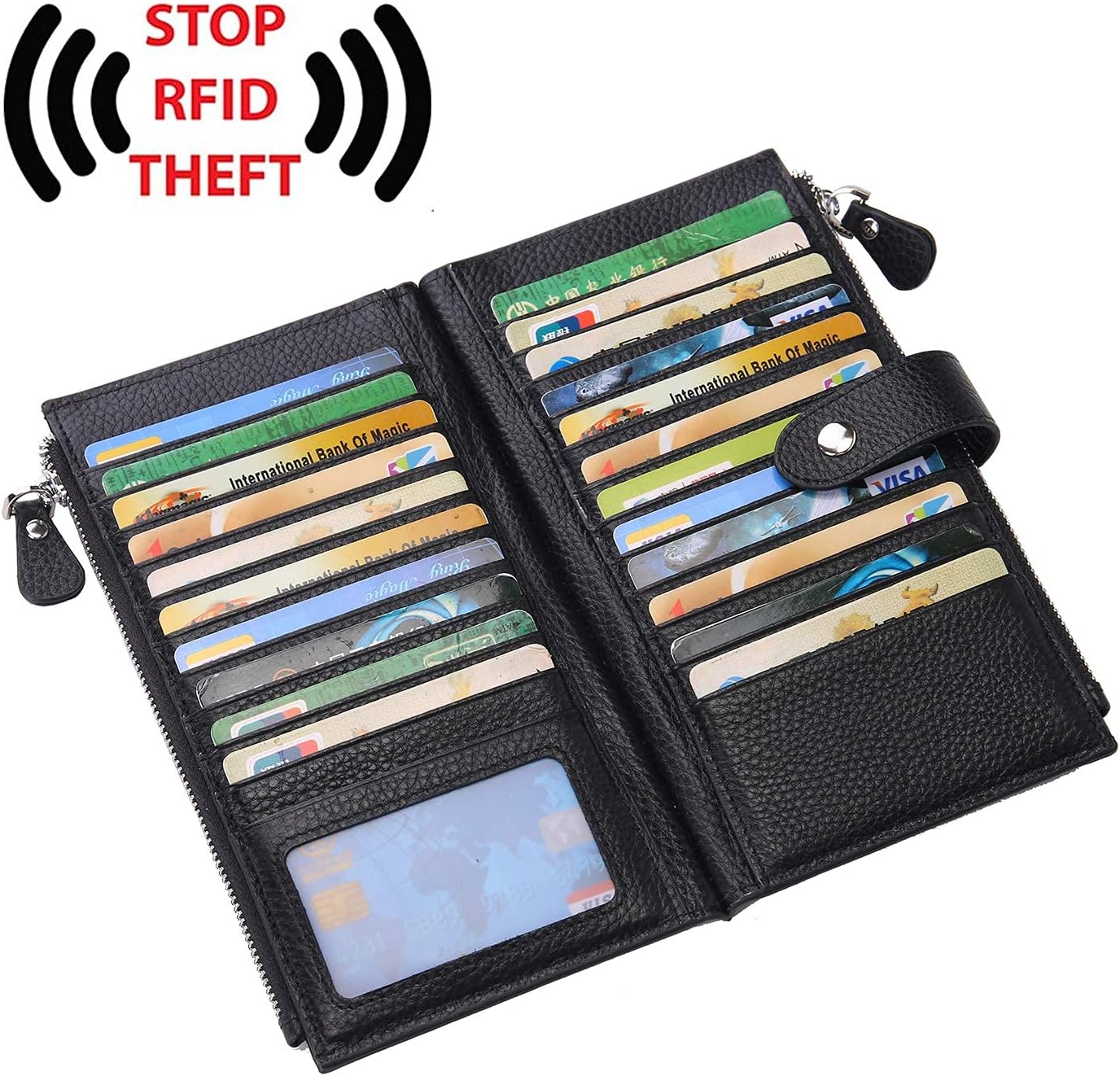 YALUXE Leather Wallets for Women Double Zipper Pockets Phone Holder 22 Card Slots Organizer Billfold with ID Window - Image 3